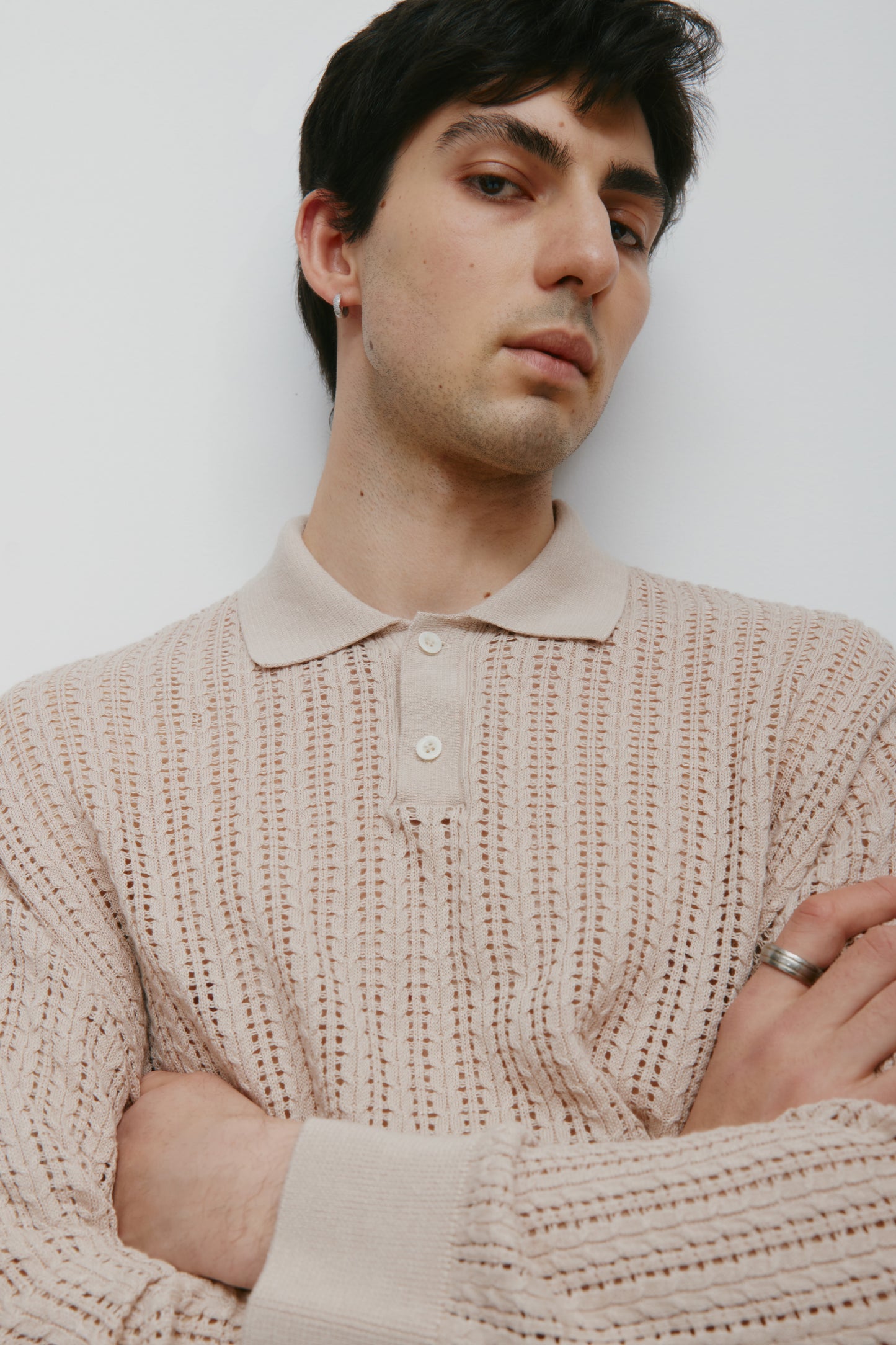 Men's Jadd Longsleeve Knit Polo in Sandstone