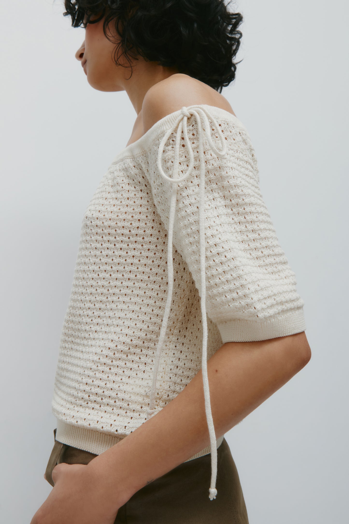 Women's Acacia Tie Boatneck Tee in Natural