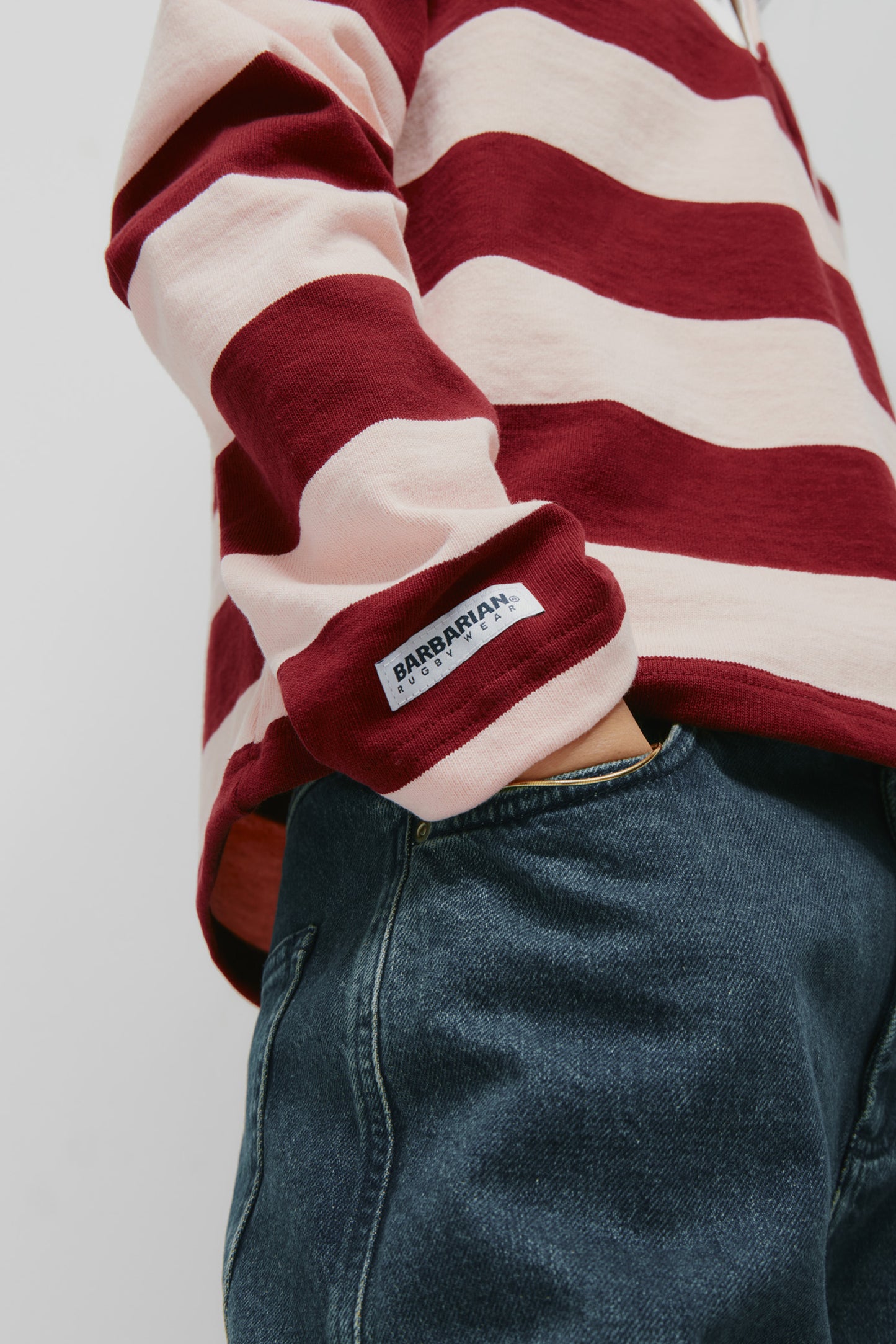 Shrunken Rugby Shirt in Maroon/Salmon