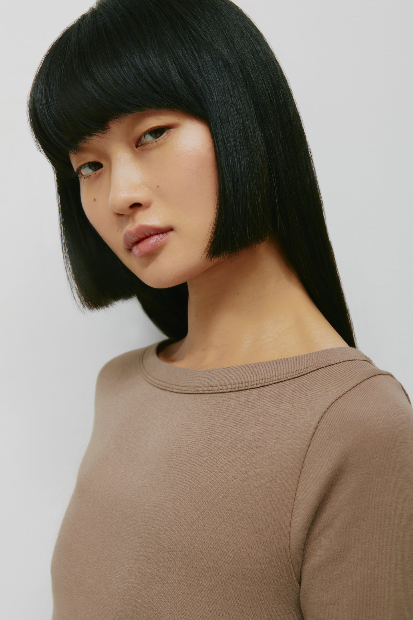 Women's Boatneck 3/4 Sleeve Top in Taupe