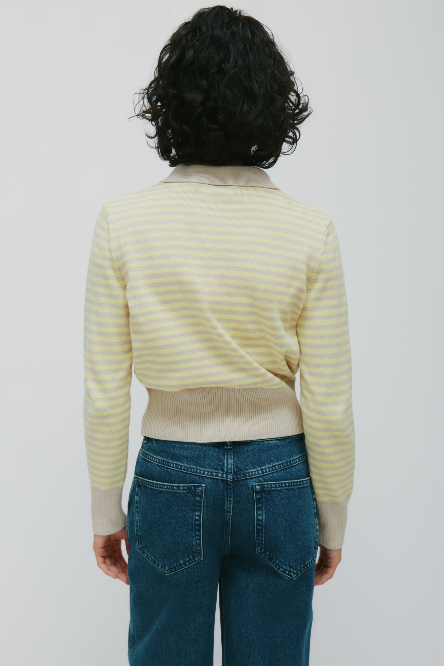 Women's Varsity Polo Sweater in Sand/Sorbet Stripe