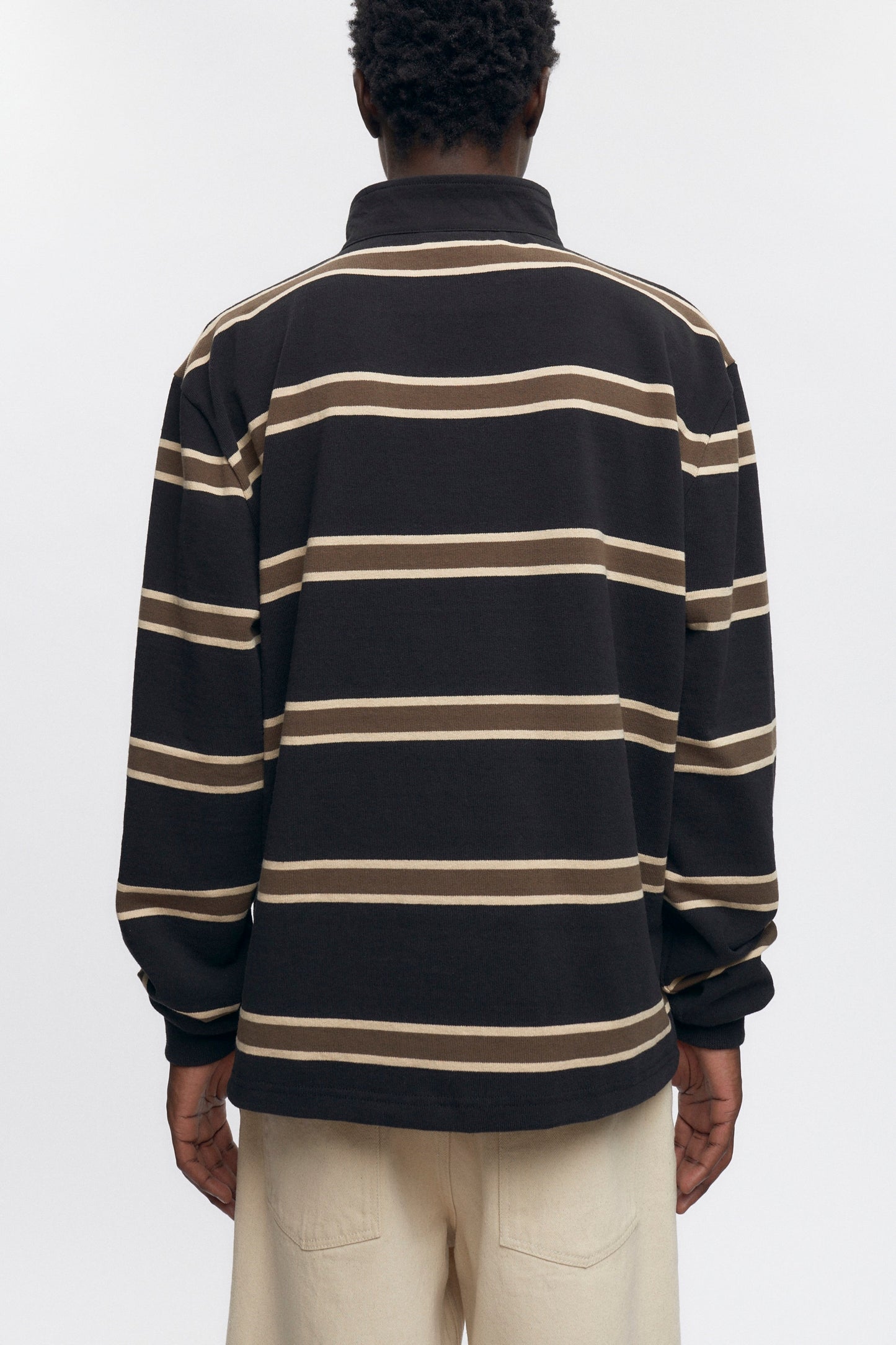 Men's Barbarian Zip Rugby in Black/Beige/Moss