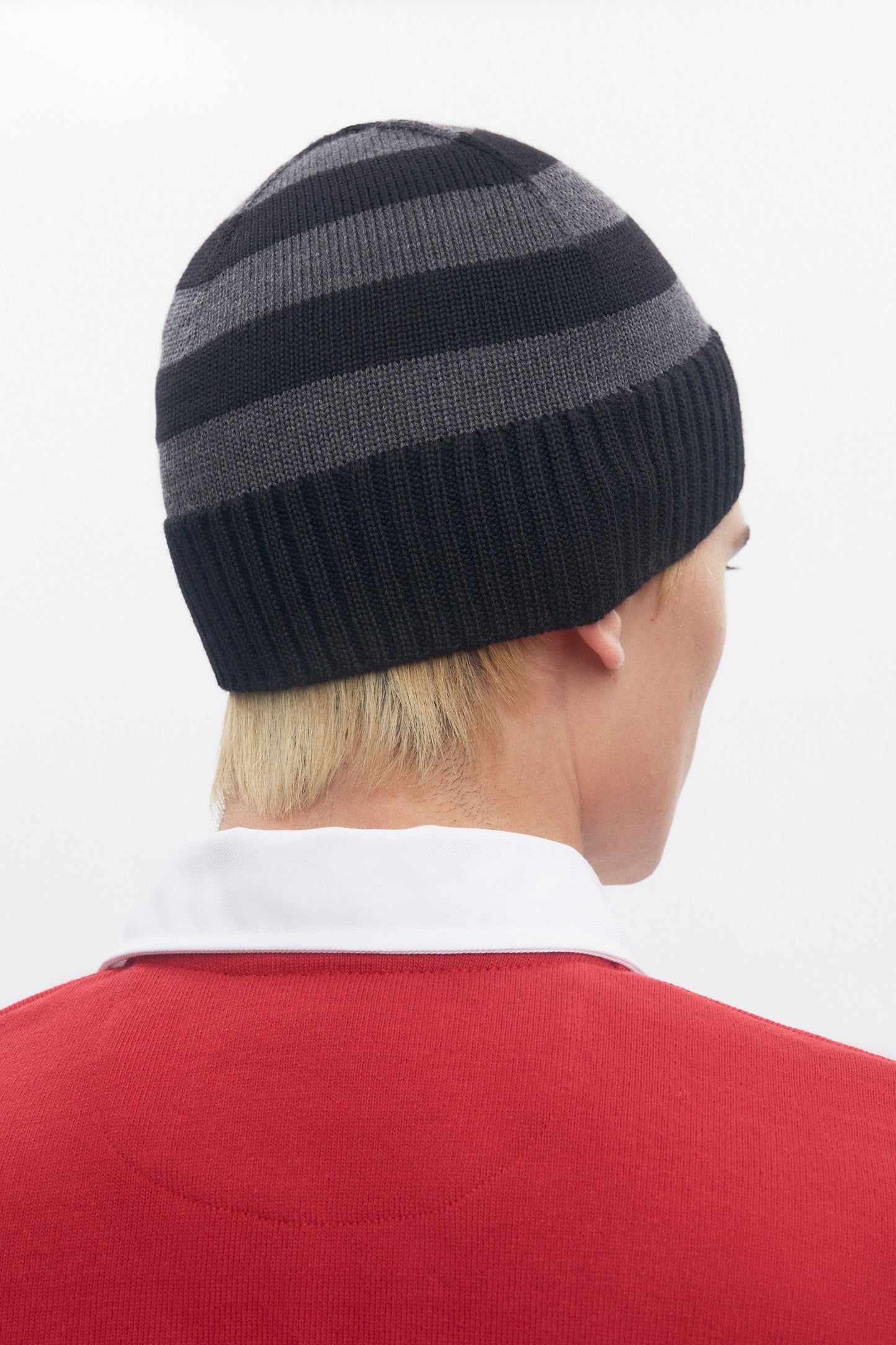 Elba Merino Beanie in Black/Charcoal Melange Stripe
