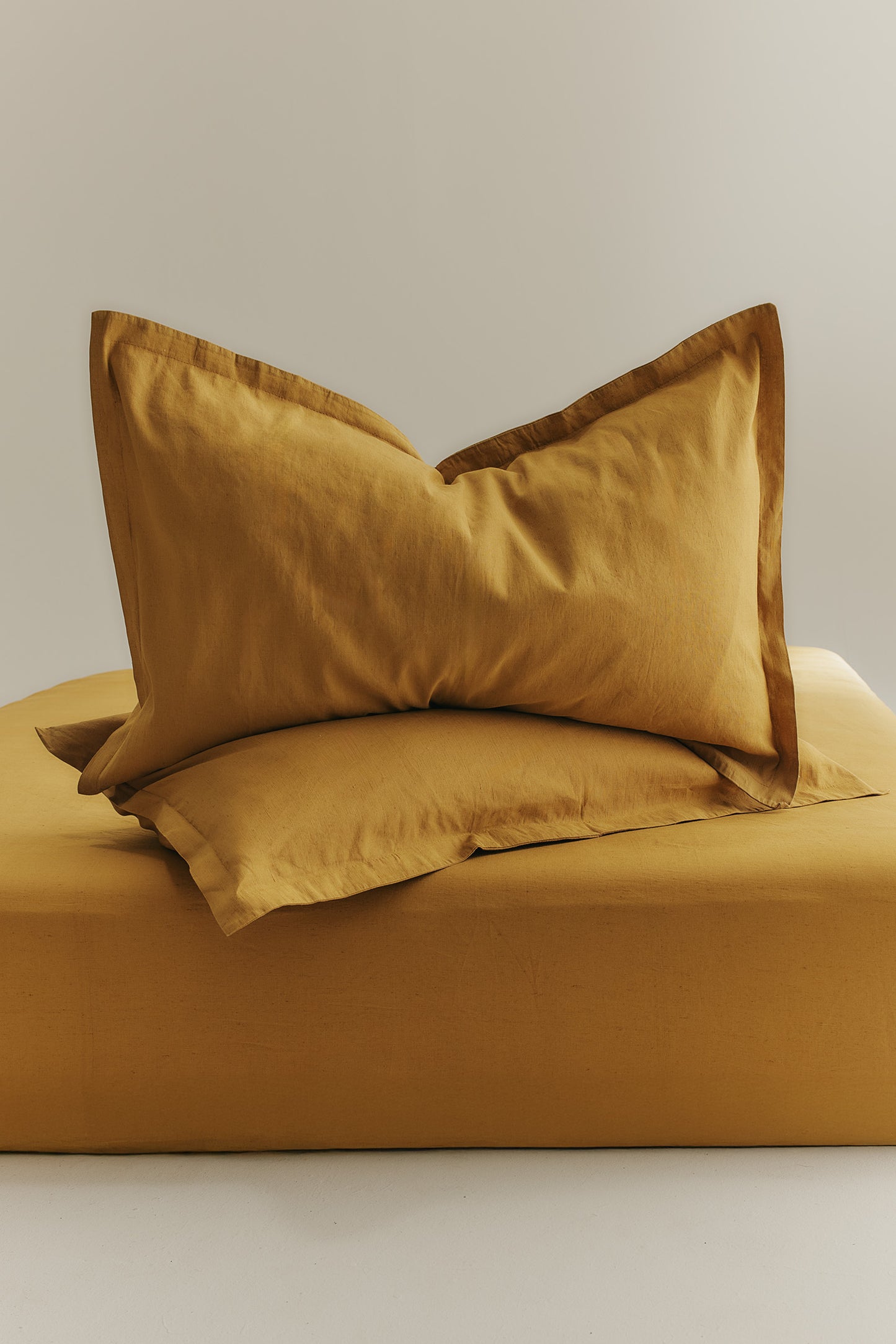 Linen Duvet Cover and Sham Set in Mustard Gold