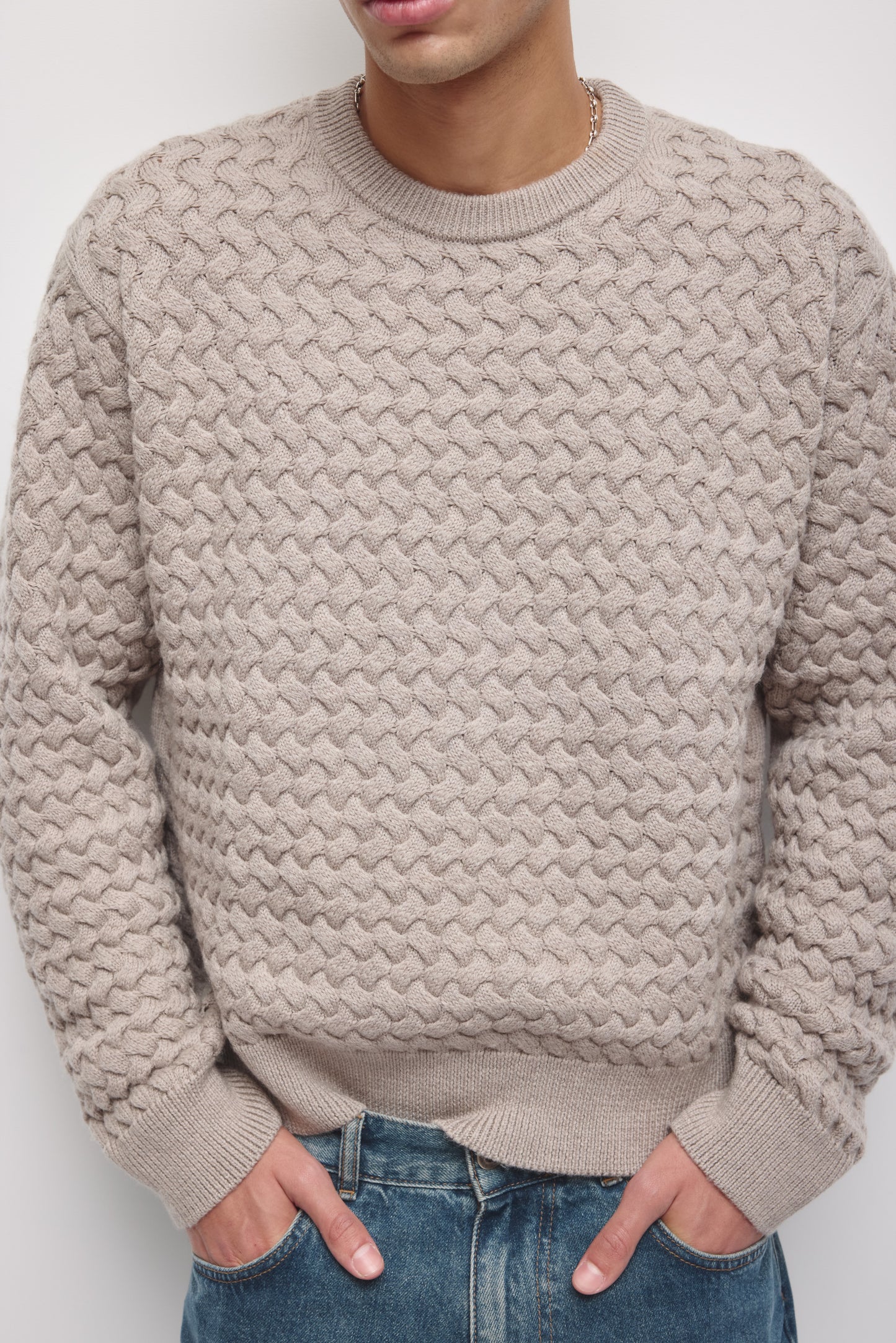 Men's Basket Stitch Sweater in Teak
