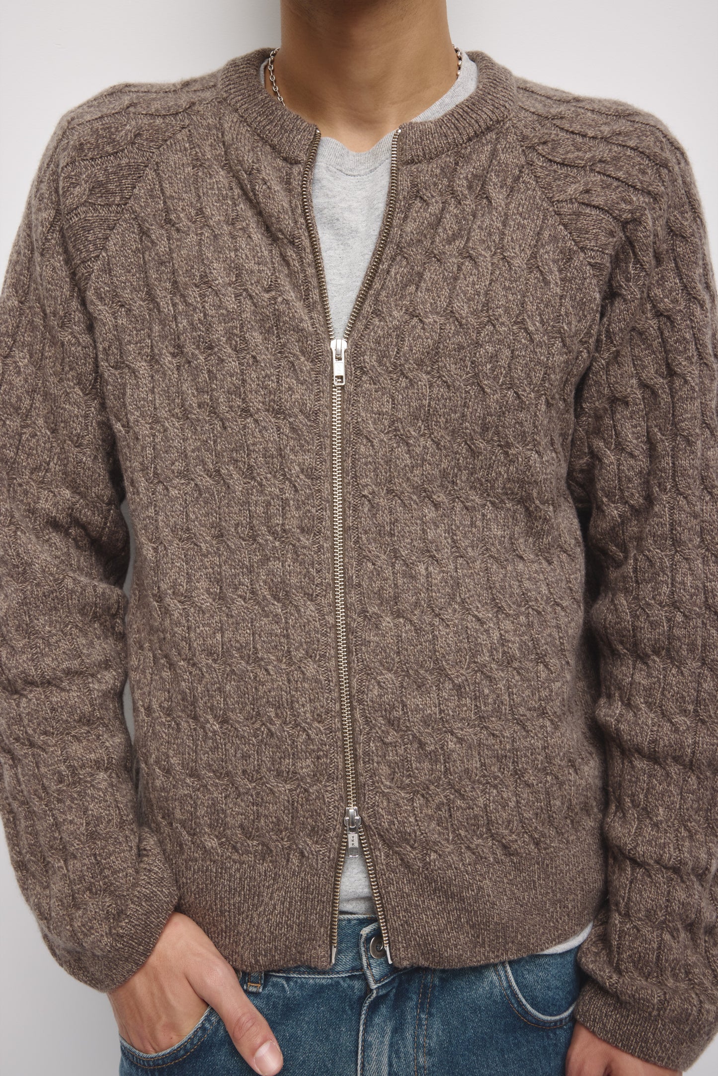 Men's Cable Stitch Cardigan in Bark