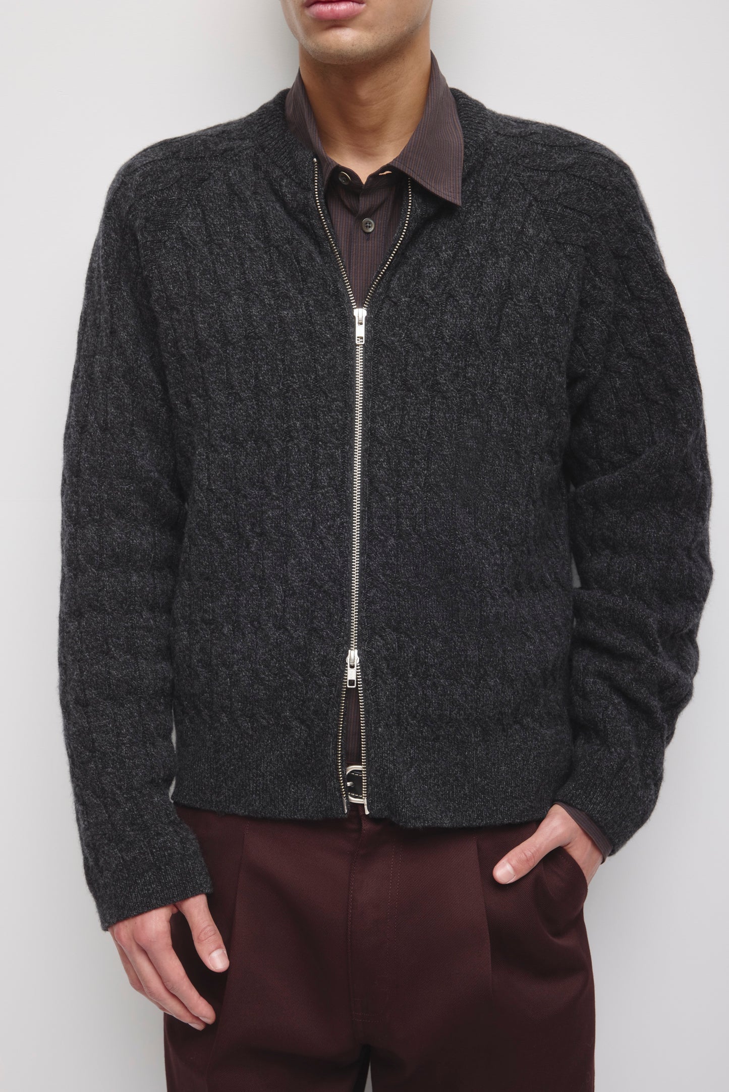 Men's Cable Stitch Cardigan in Charcoal