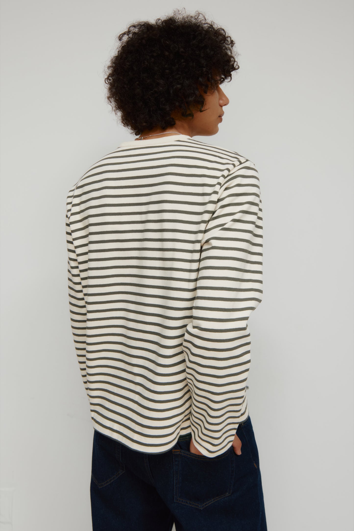 Men's Heavyweight Rib Longsleeve in Natural/Beluga Stripe