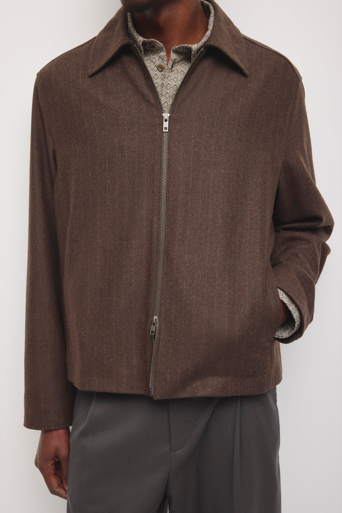 Men's Malik Wool Jacket in Dark Truffle Pinstripe