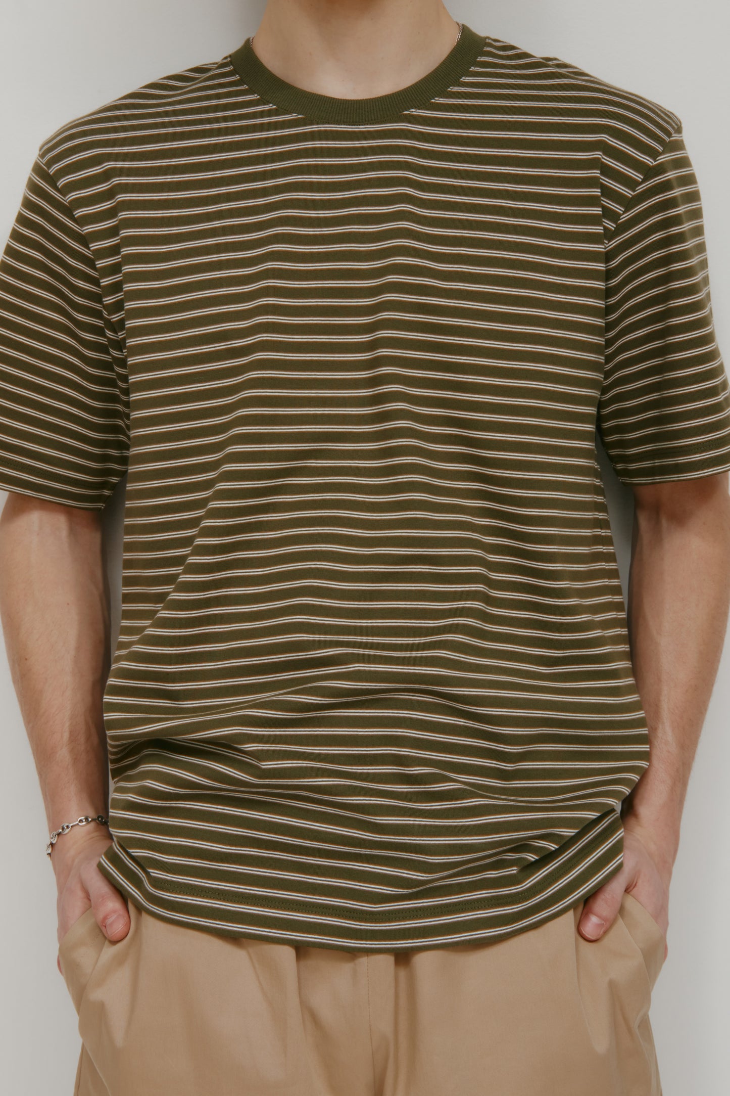 Men's Midweight Crew in Olive/Marshmallow/Otter Stripe