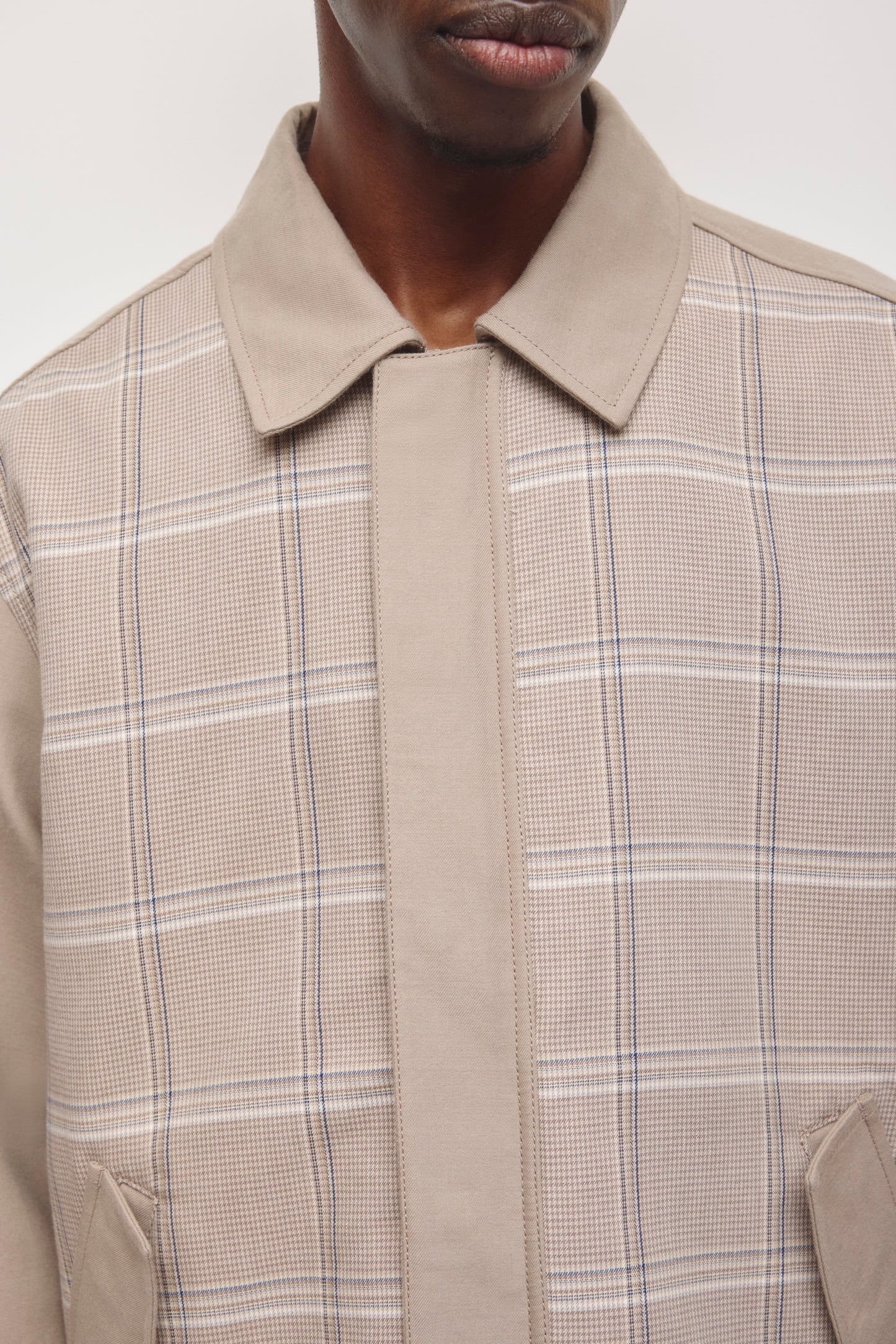 Men's Patchwork Varsity Jacket in Teak Plaid
