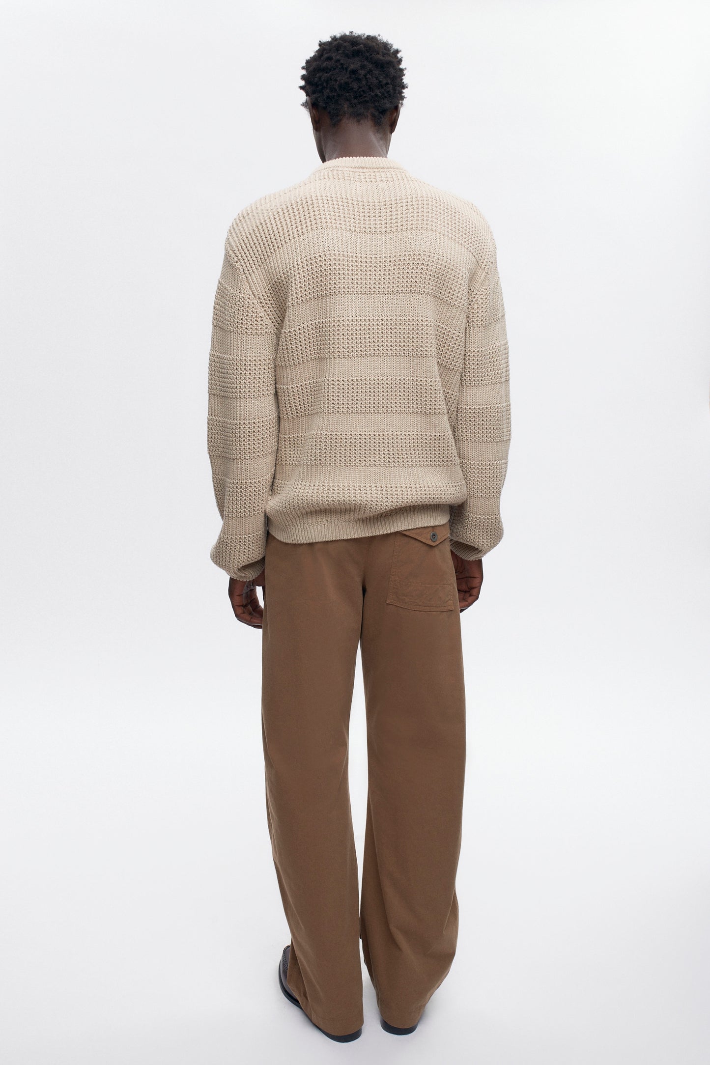 Men's Grid Stitch Crewneck Sweater in Oat Melange