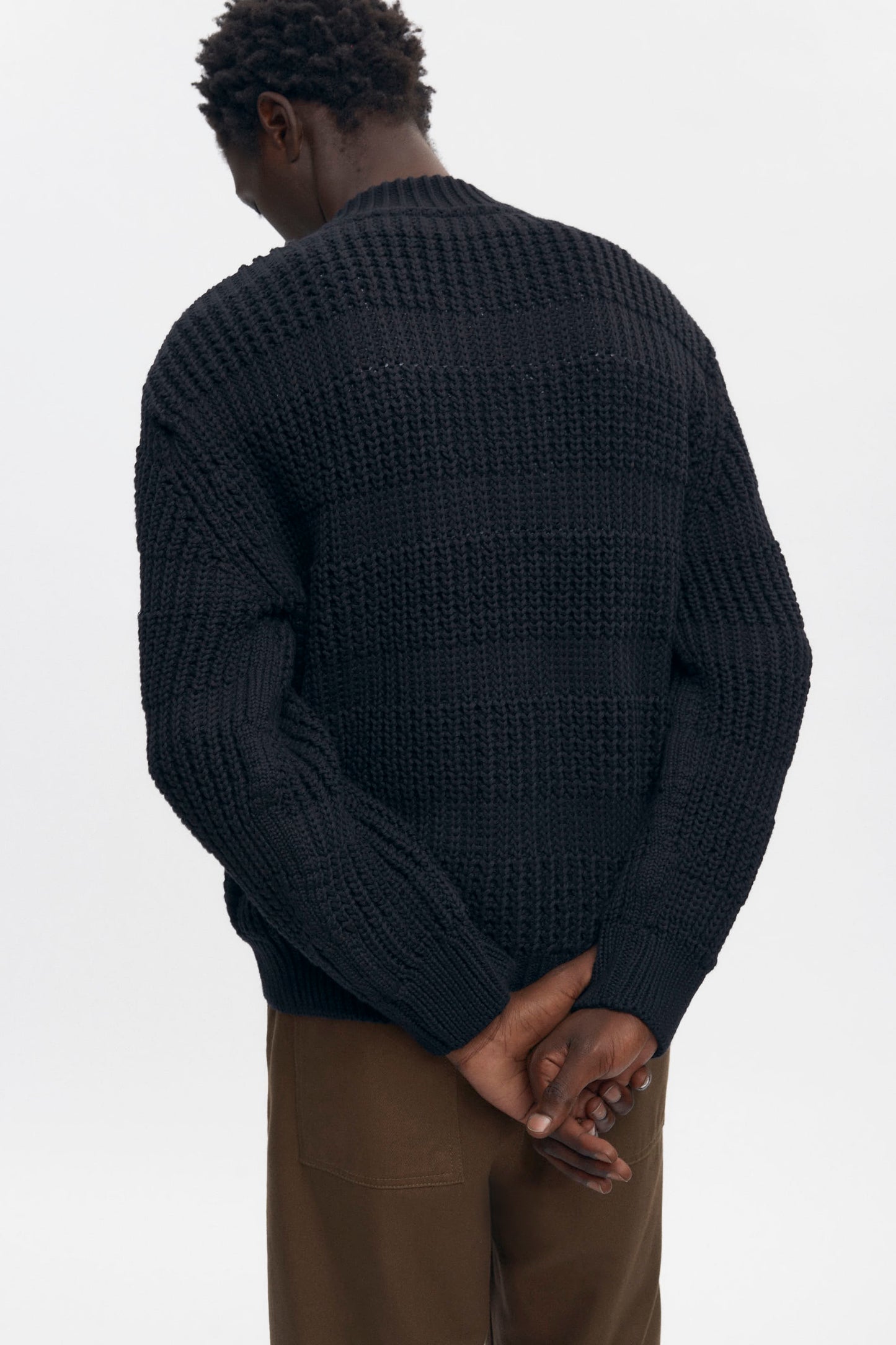 Men's Grid Stitch Zip Sweater in Black