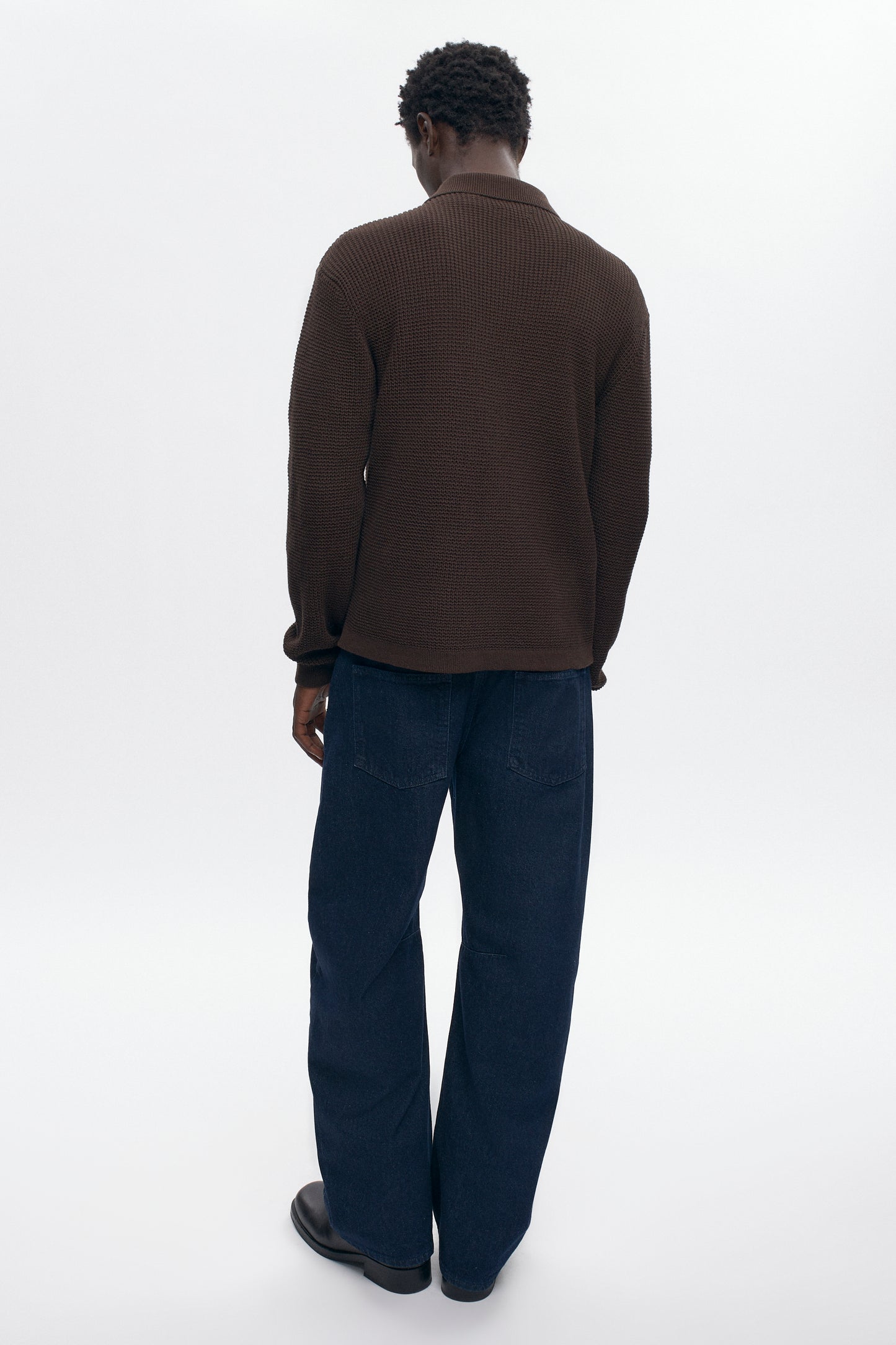 Men's Open Knit Shirt in Coffee Bean Melange