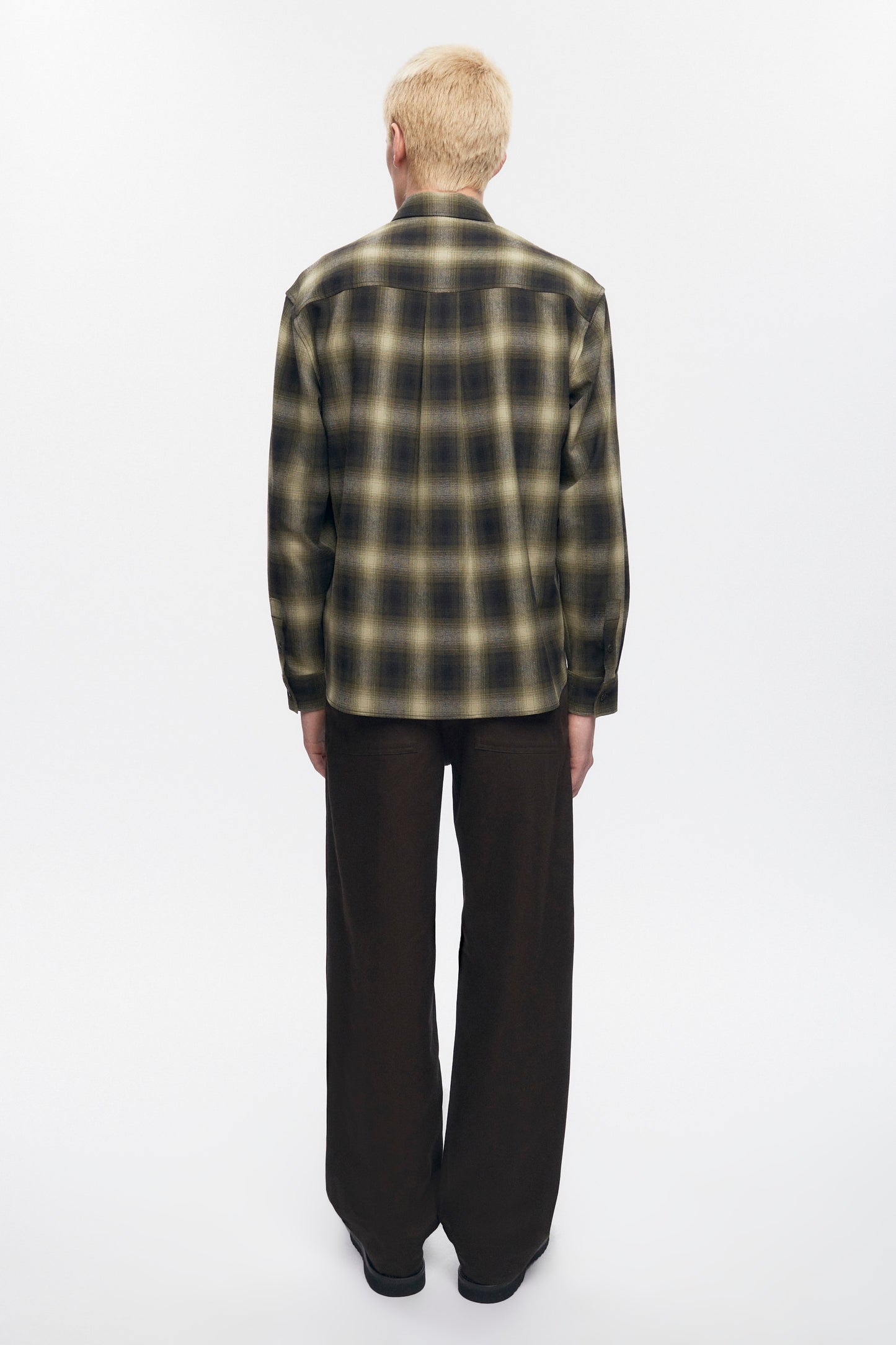 Men's Wool Flannel Shirt in Olive Plaid