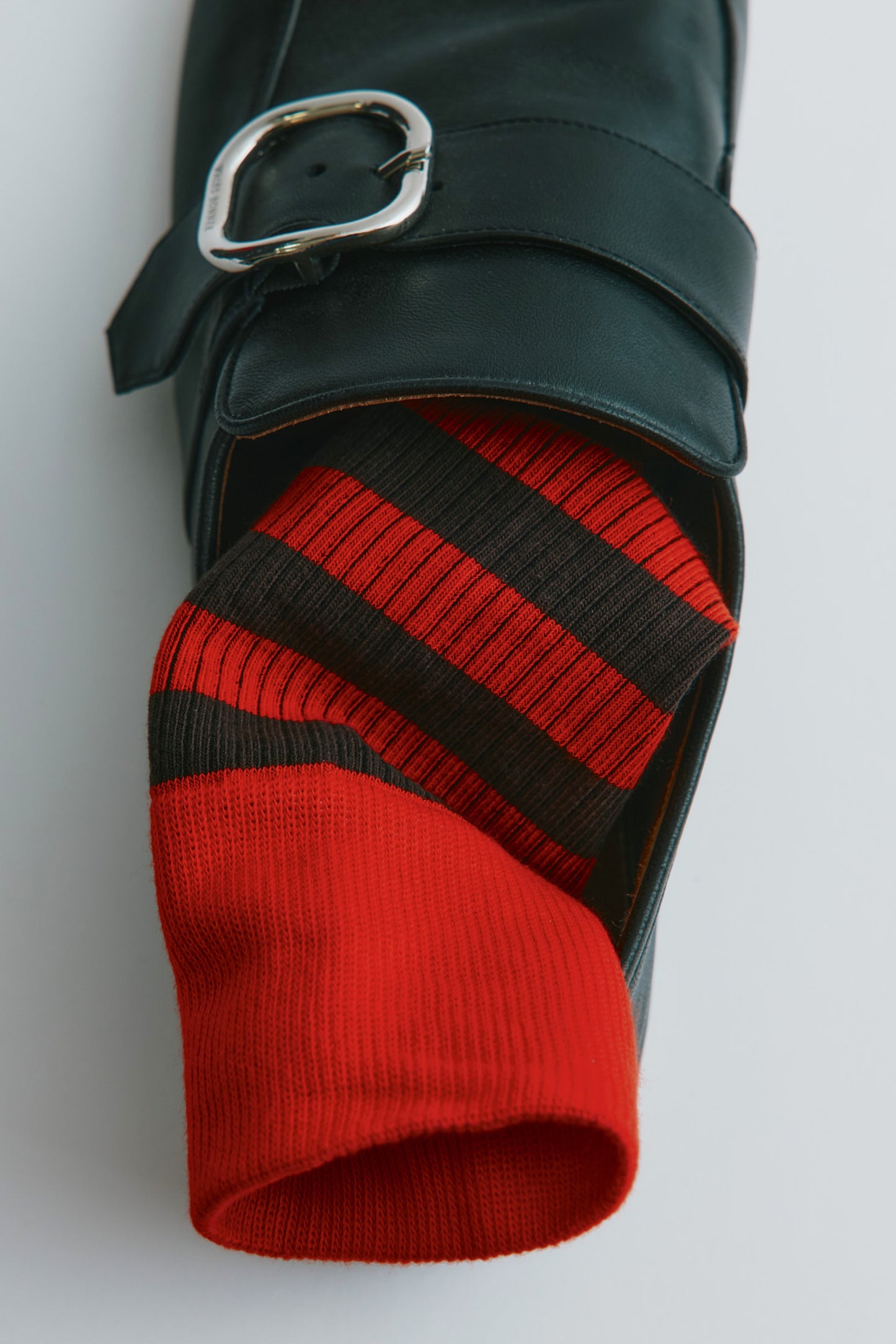 Rib Socks in Fiery Red/Coffee Bean Stripe