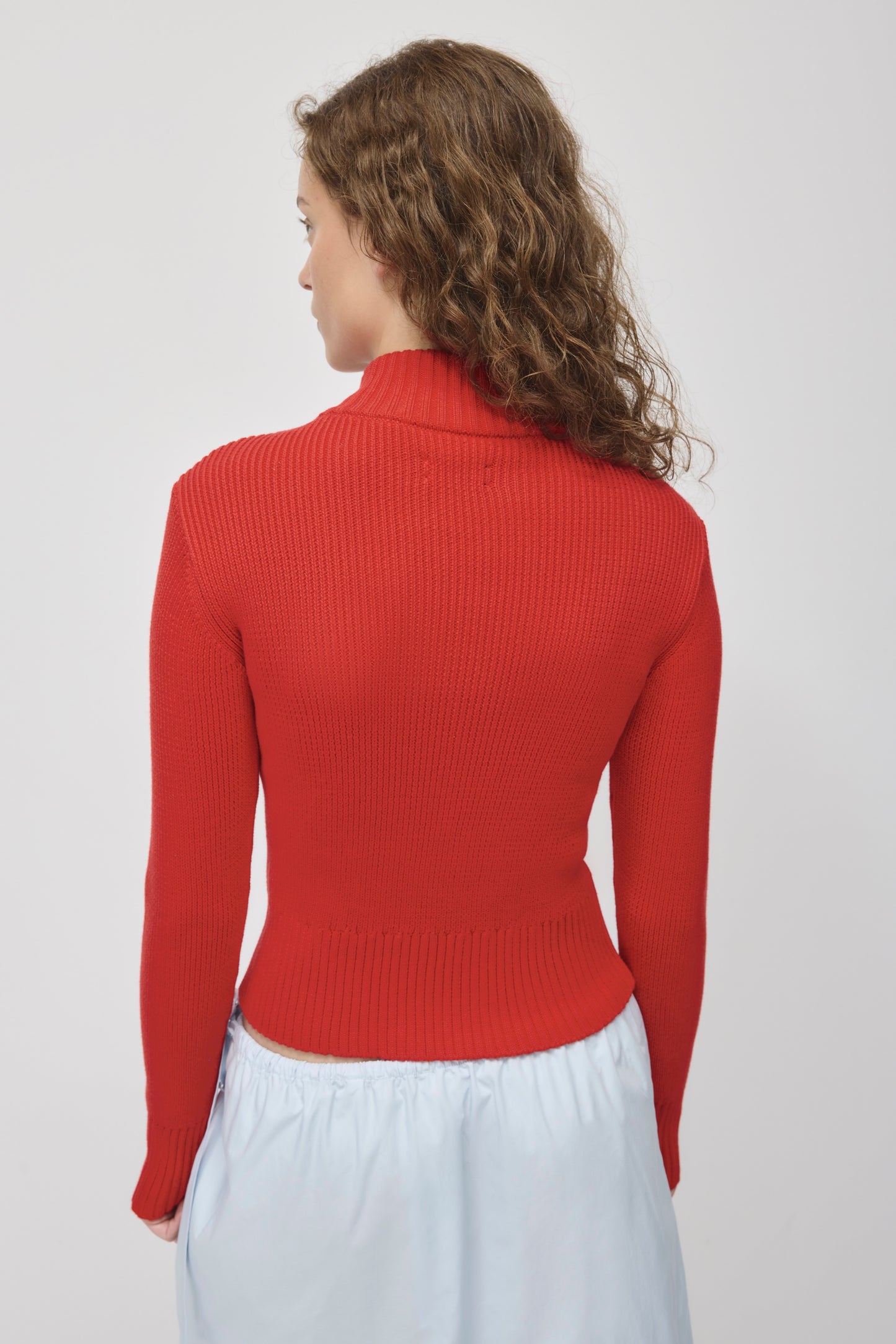 Women's Asymmetric Zip Sweater in Salsa