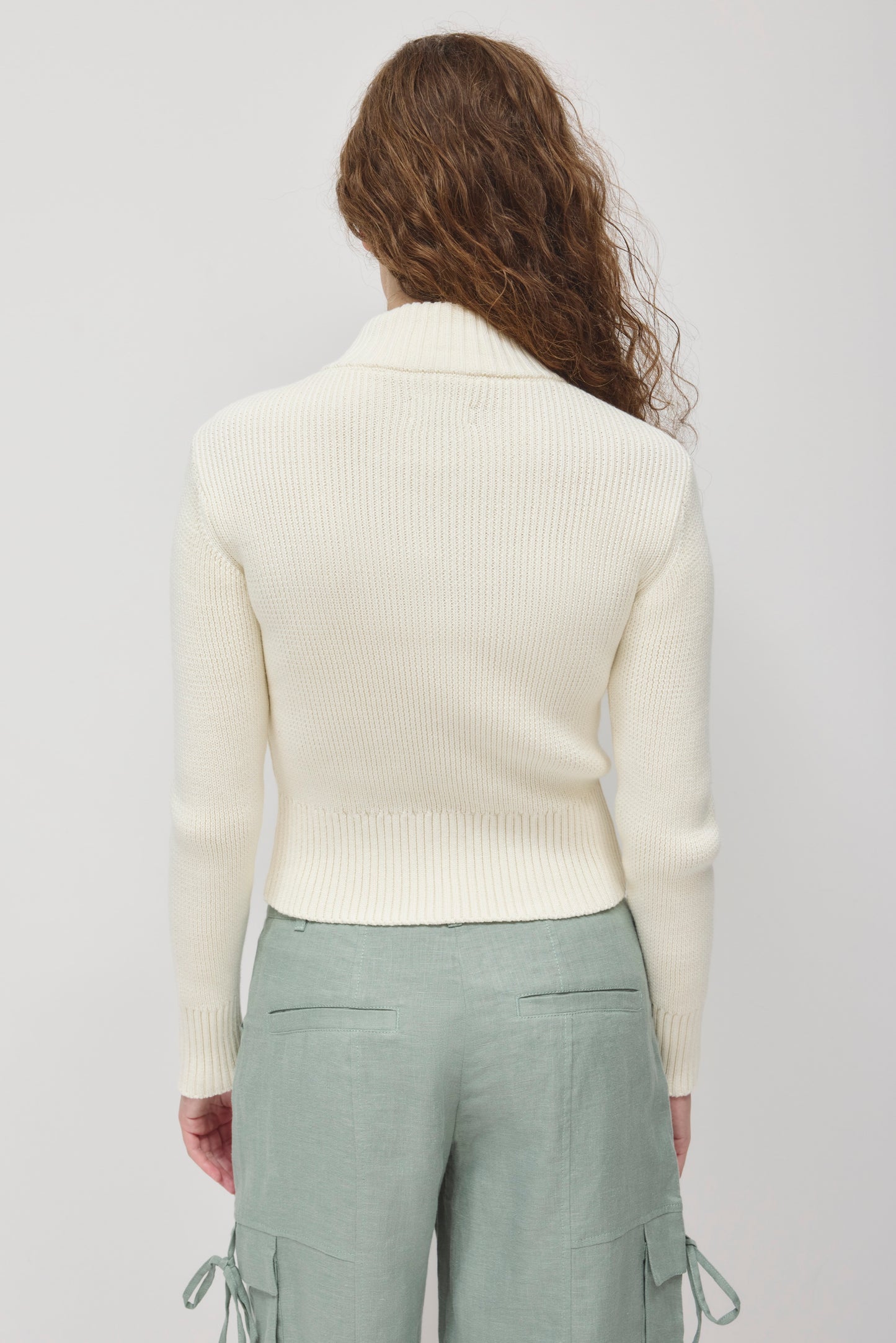Women's Asymmetric Zip Sweater in Light Marshmallow