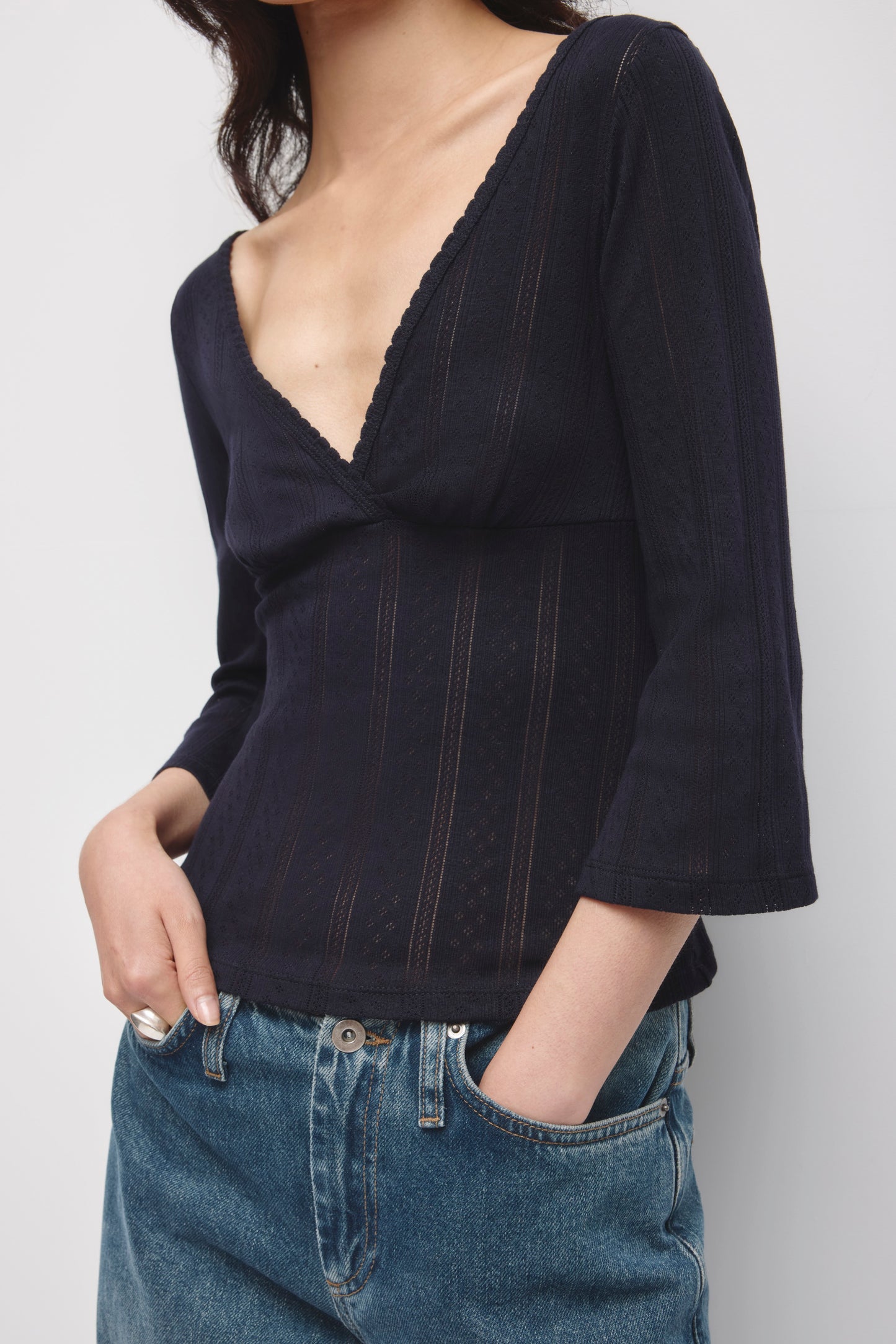 Women's Dalia Pointelle 3/4 Sleeve in Deep Ocean