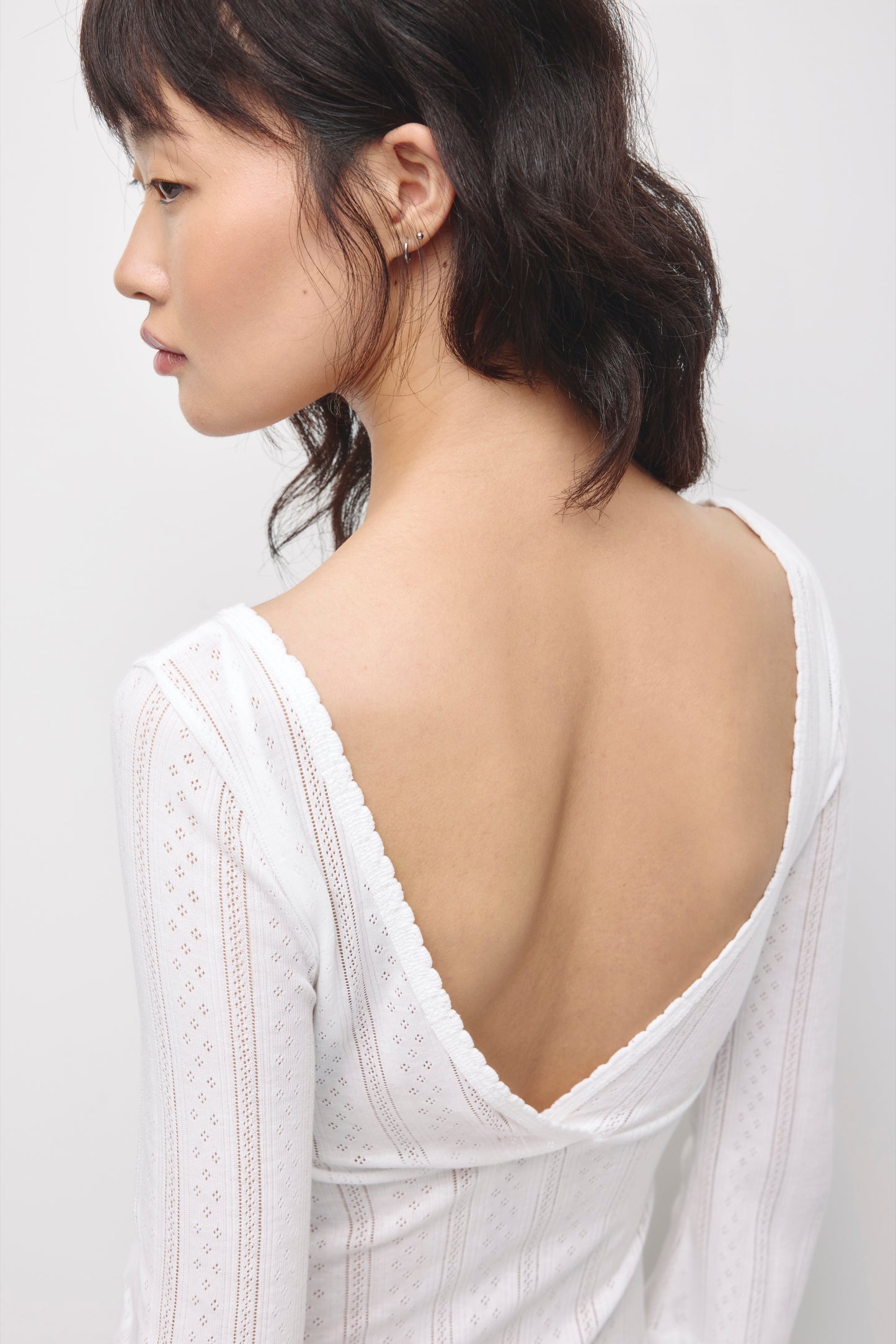 Women's Dalia Pointelle 3/4 Sleeve in White