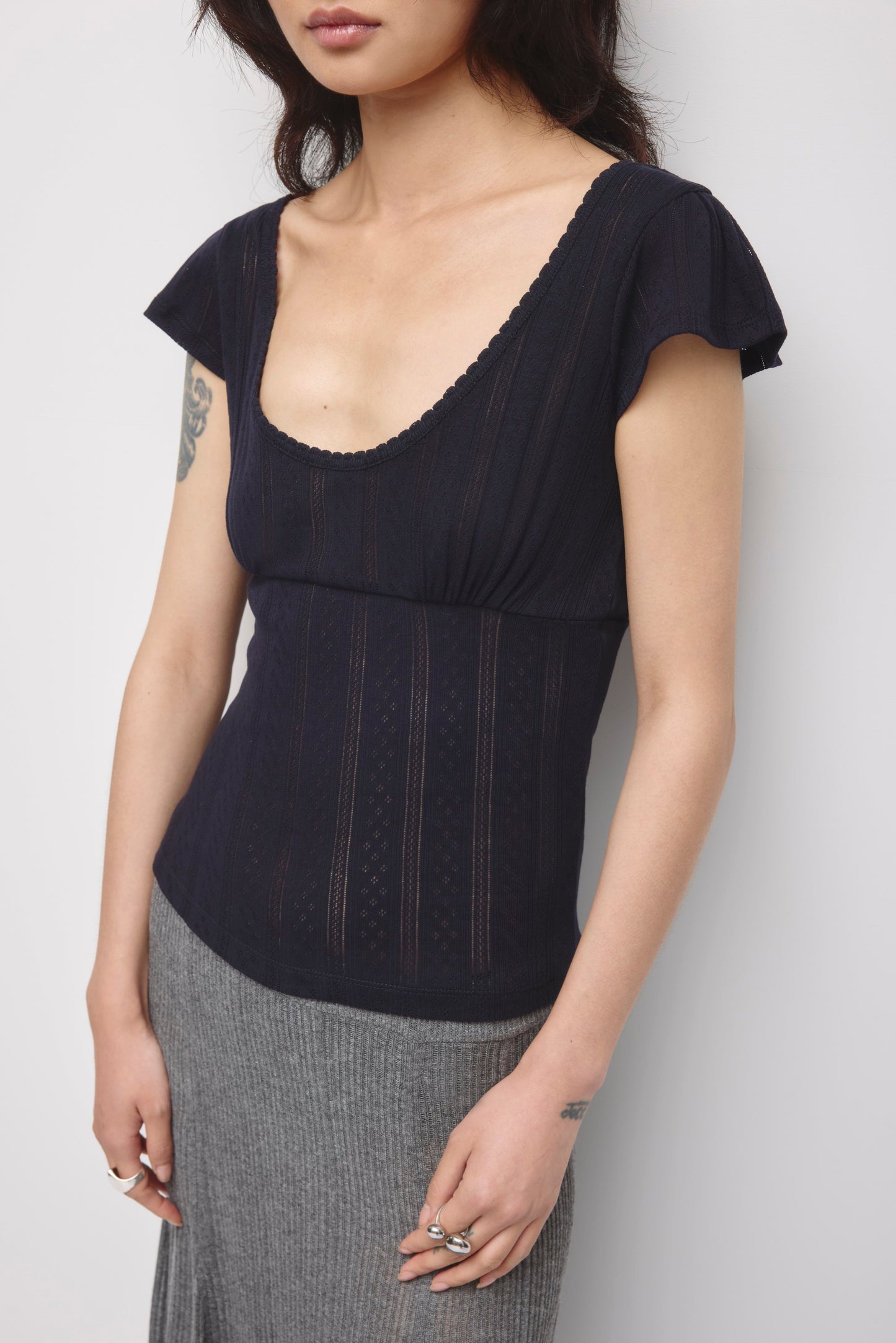 Women's Dalia Pointelle Top in Deep Ocean