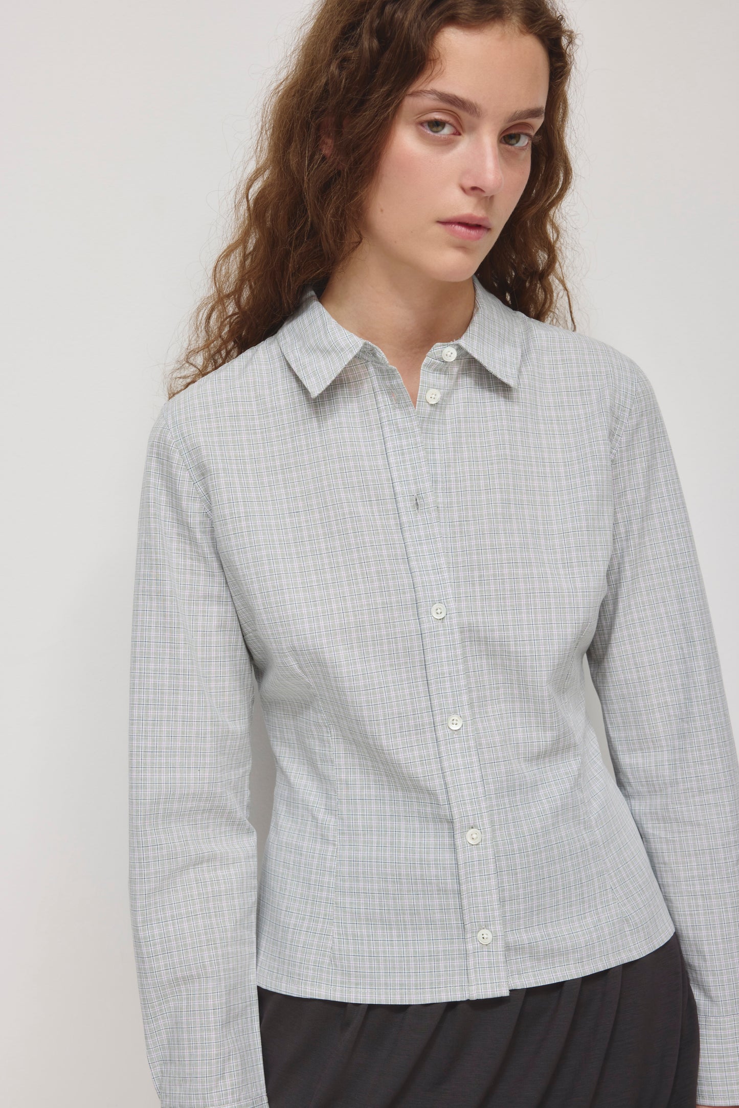 Women's Fitted Shirt in Dune Grass Check