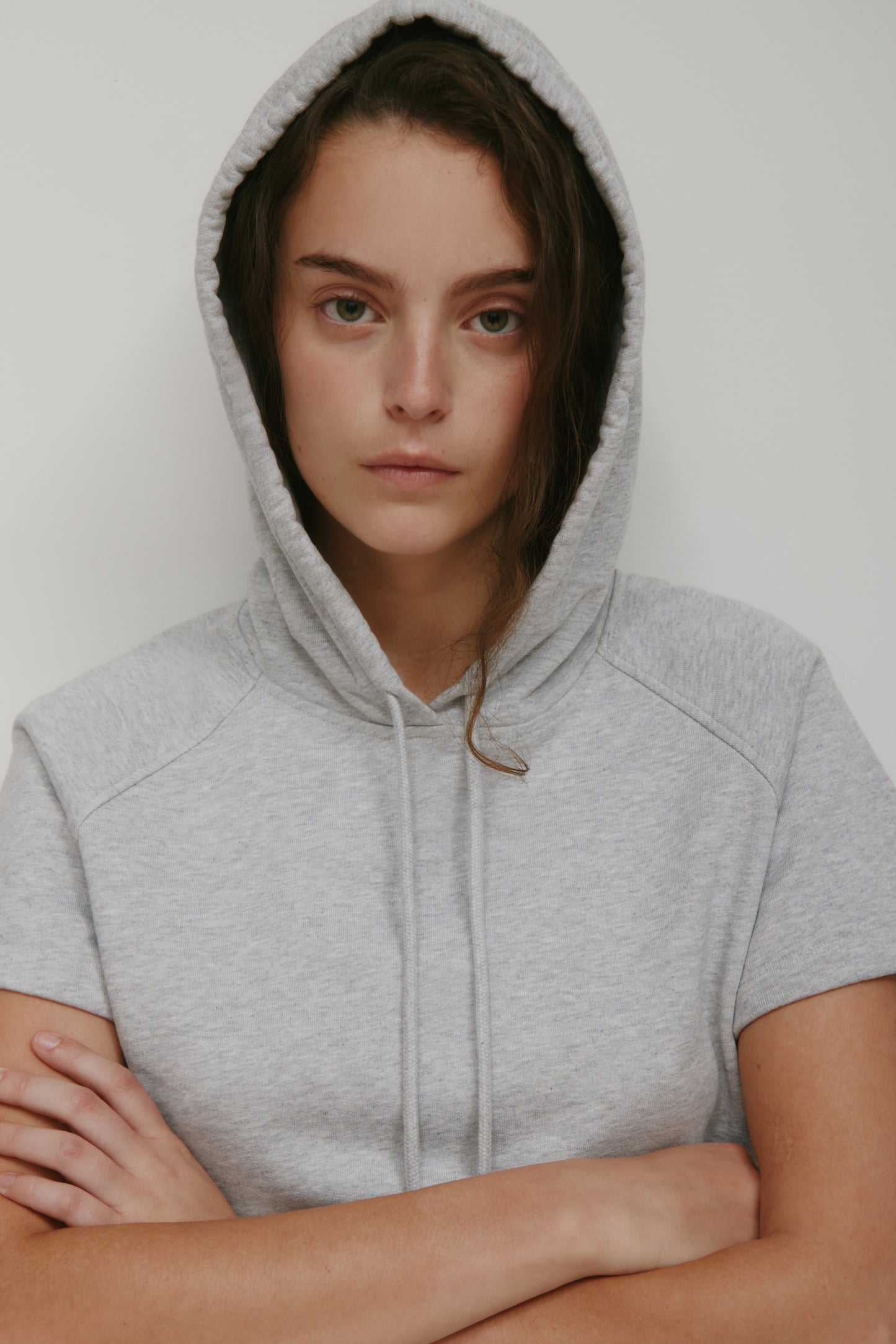 Women's French Terry Shortsleeve Hoodie in Cloud Mix