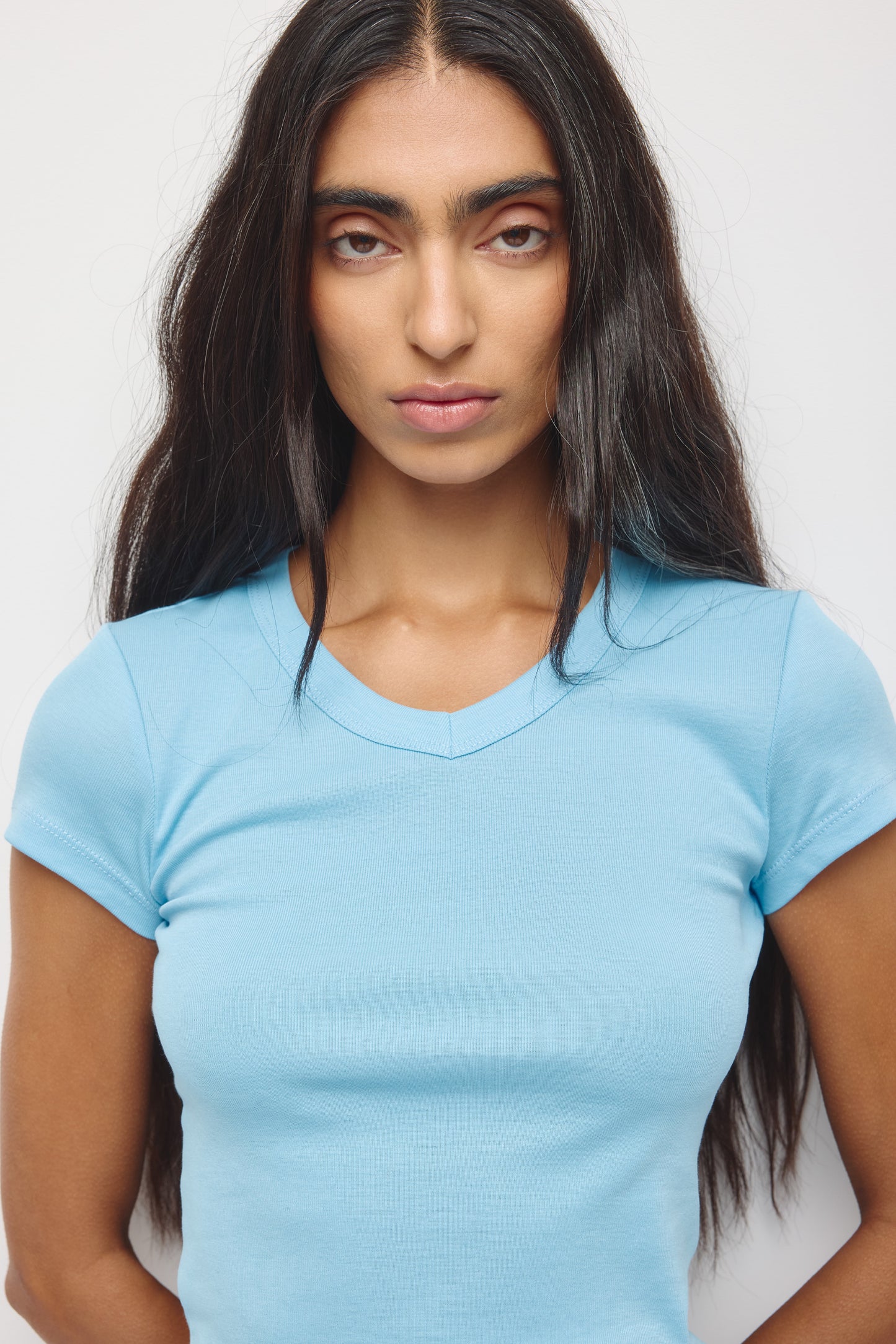 Women's High V-neck Tee in Azure
