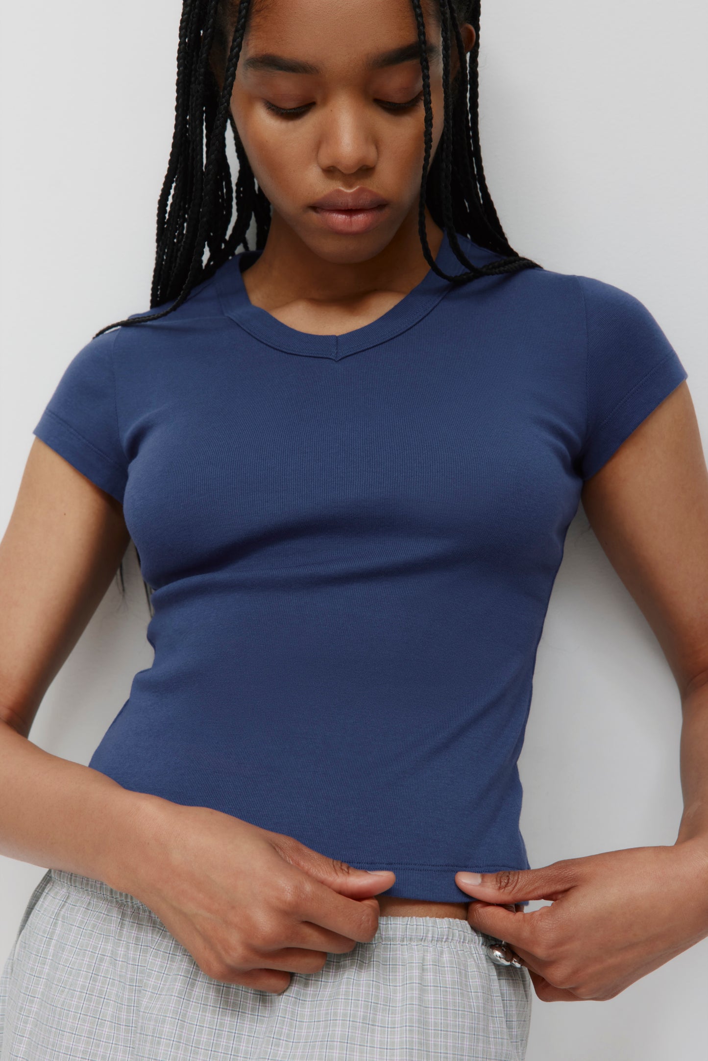 Women's High V-neck Tee in Dark Indigo