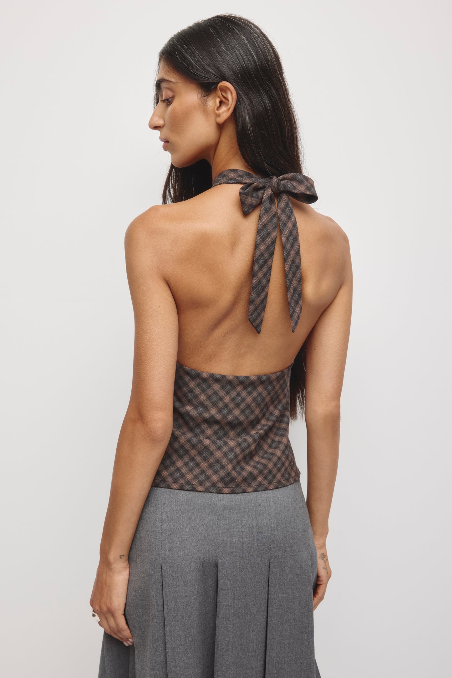 Women's Maryam Halter Top in Charcoal/Taupe Check