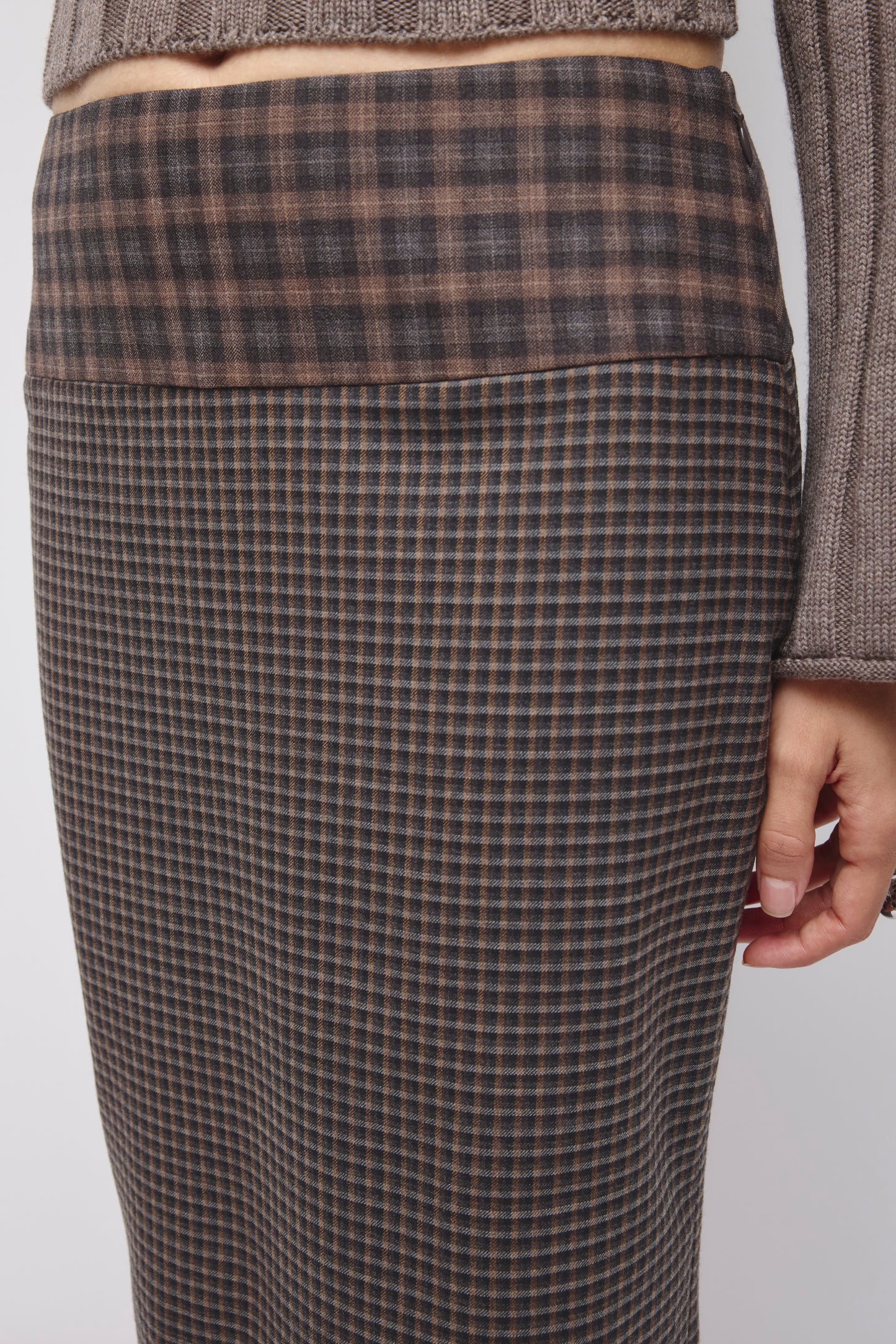 Women's Maryam Patchwork Skirt in Charcoal/Taupe Check