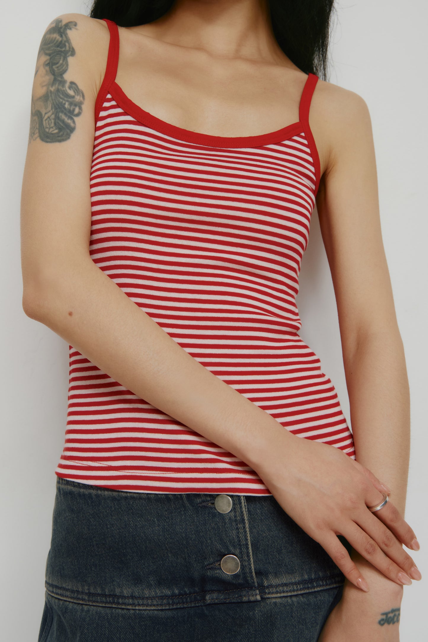 Women's Micro Rib Cami in Pink Frost/Salsa Stripe