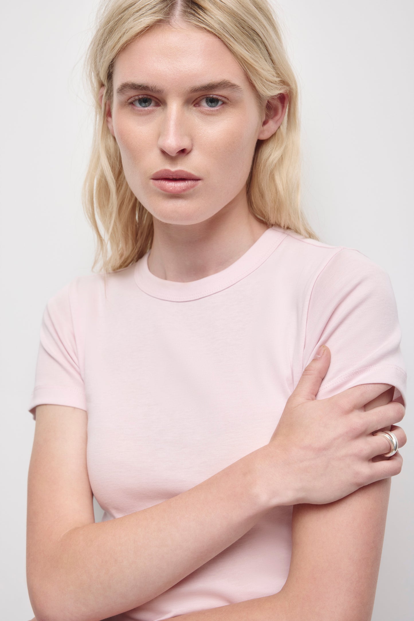 Women's Micro Rib Tee in Barely Pink