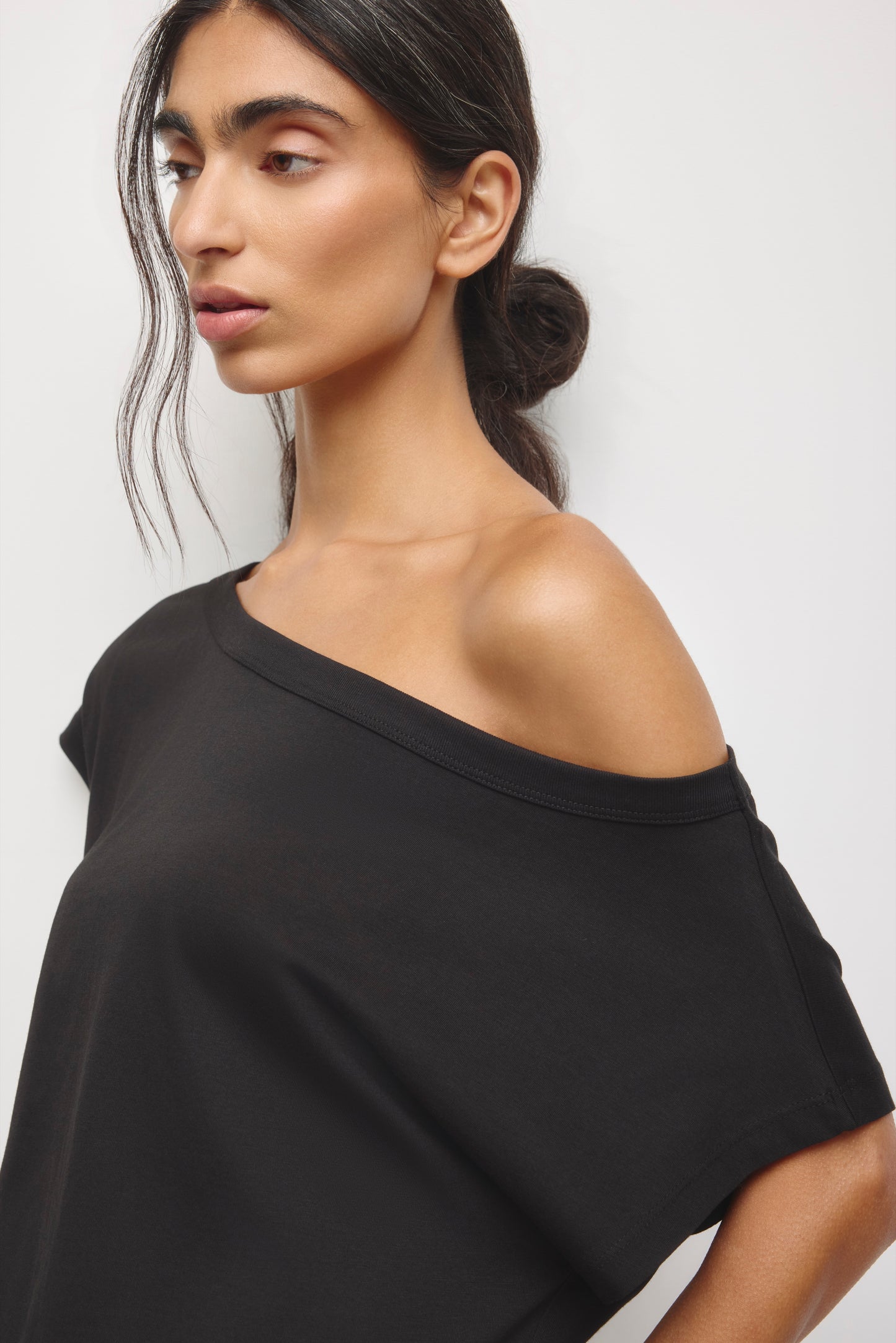 Women's Off Shoulder Draped Tunic in Black