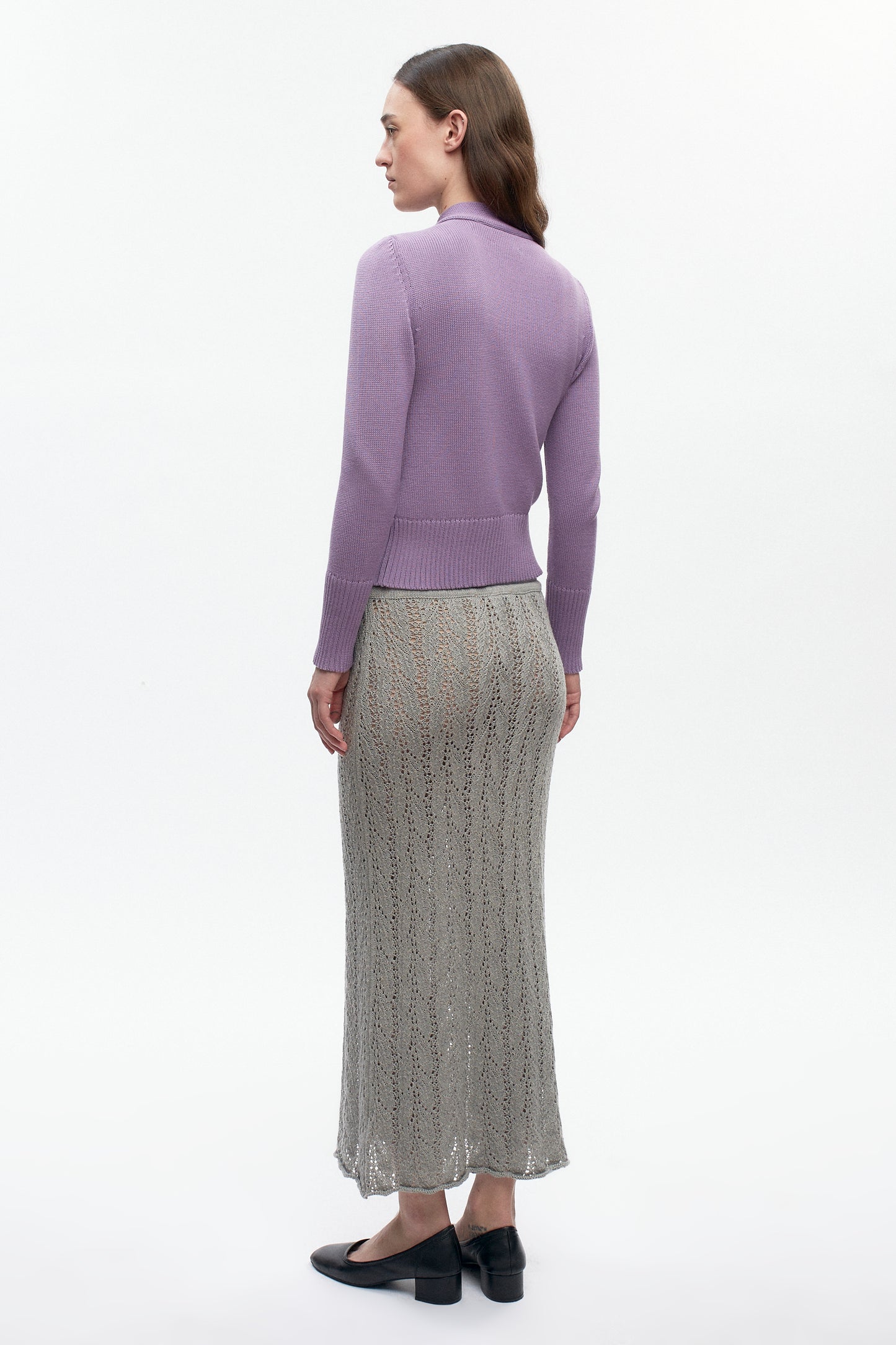 Women's Asymmetric Button Cardigan in Mauve