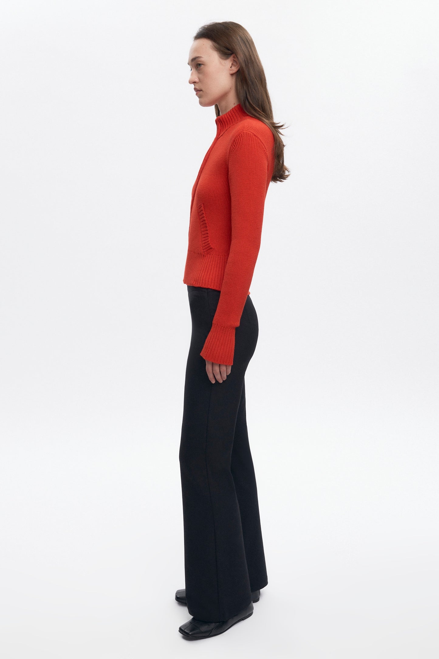 Women's Asymmetric Zip Sweater in Fiery Red
