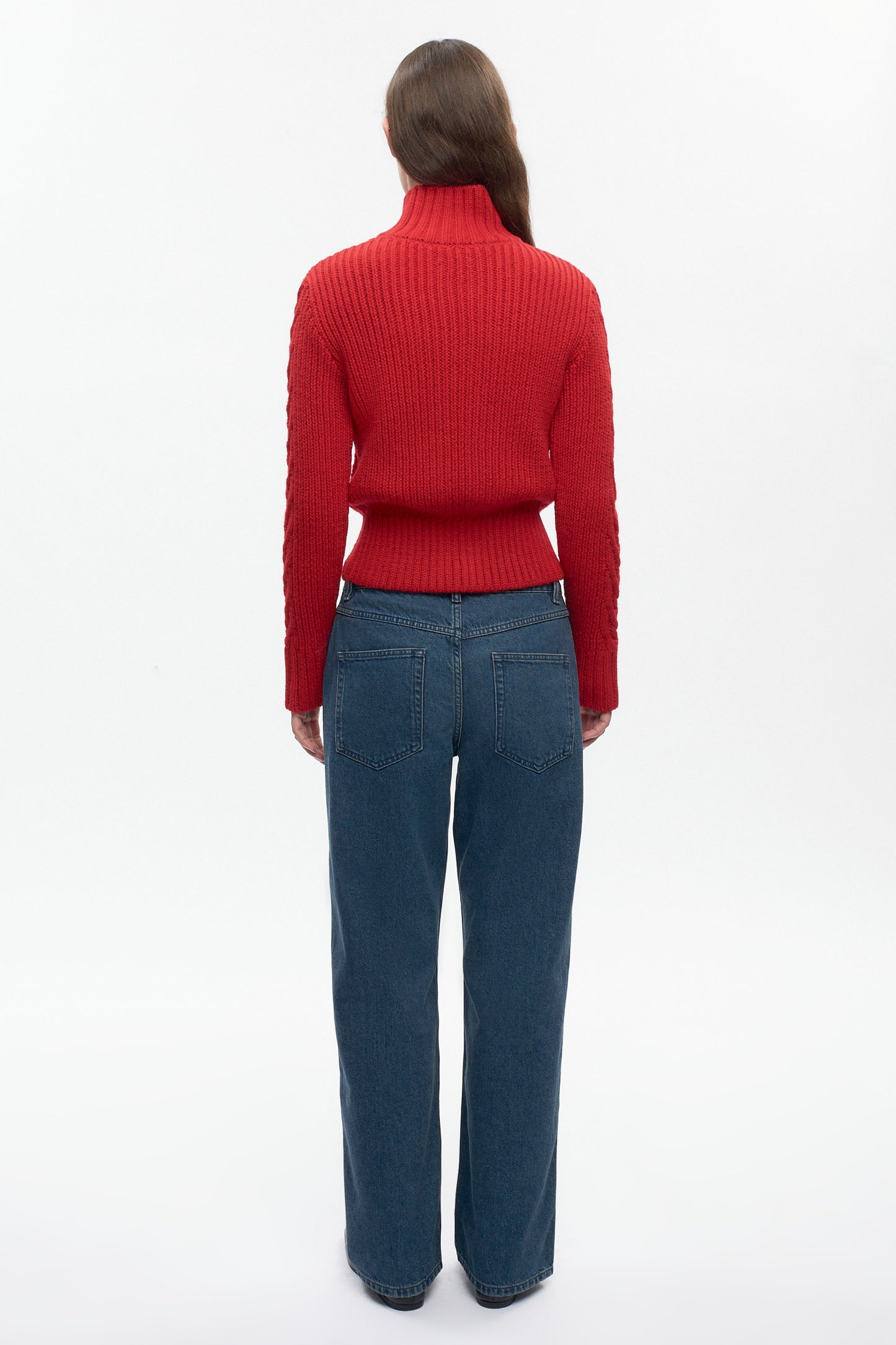 Women's Cable Zip Sweater in Fiery Red