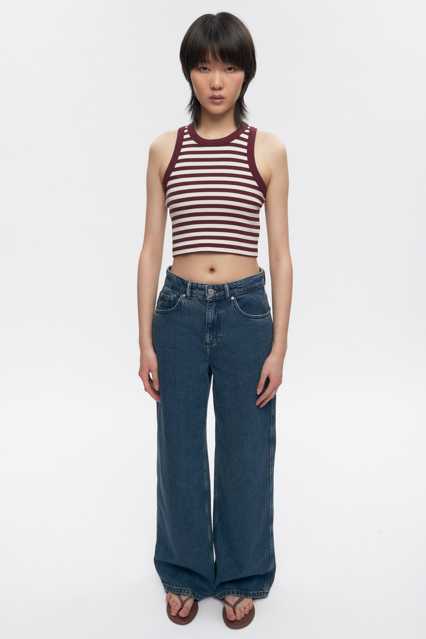 Women's Crop Racer Tank in Plum/Marshmallow Stripe