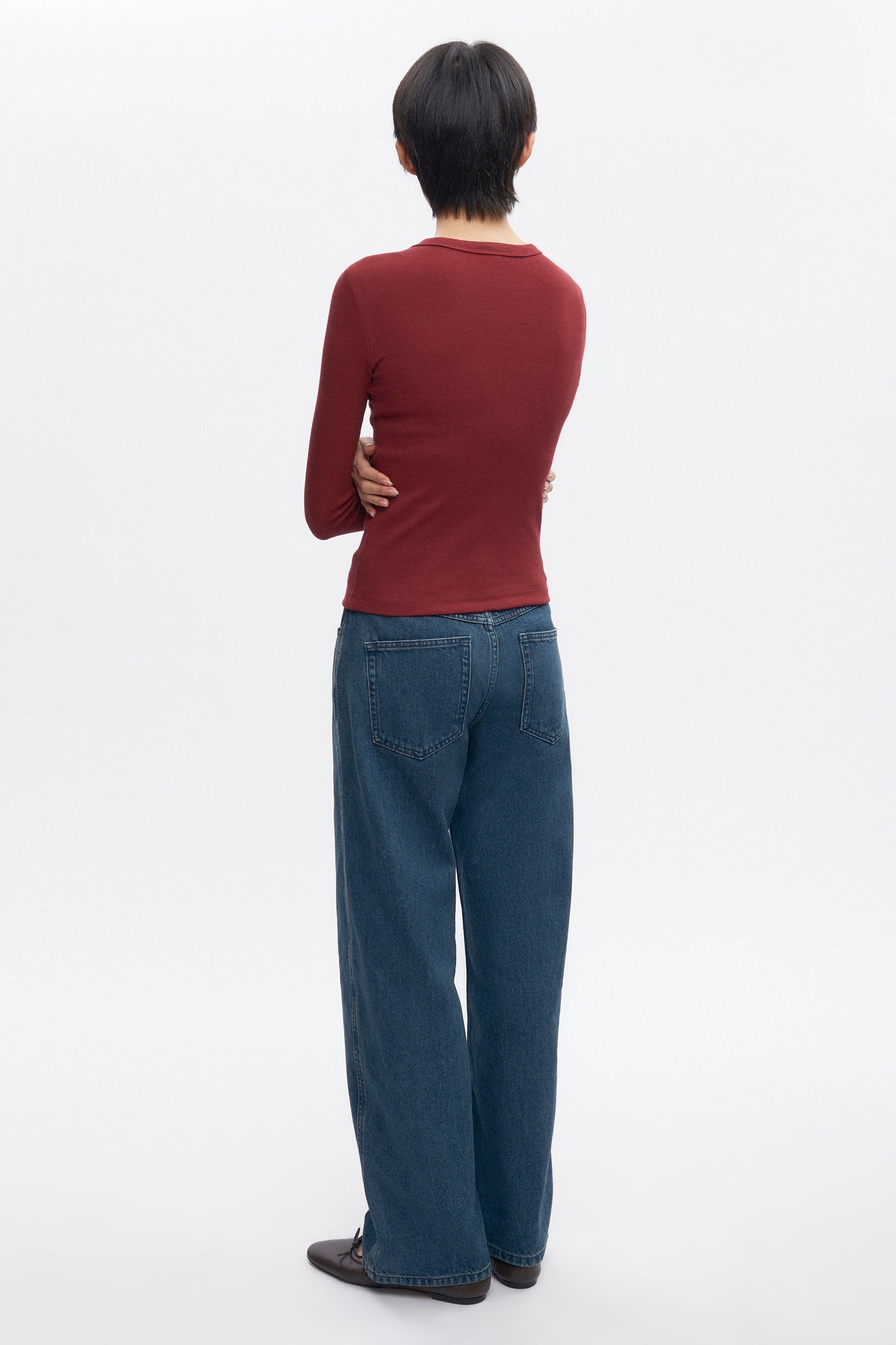 Women's Fitted Rib Longsleeve in Cabernet