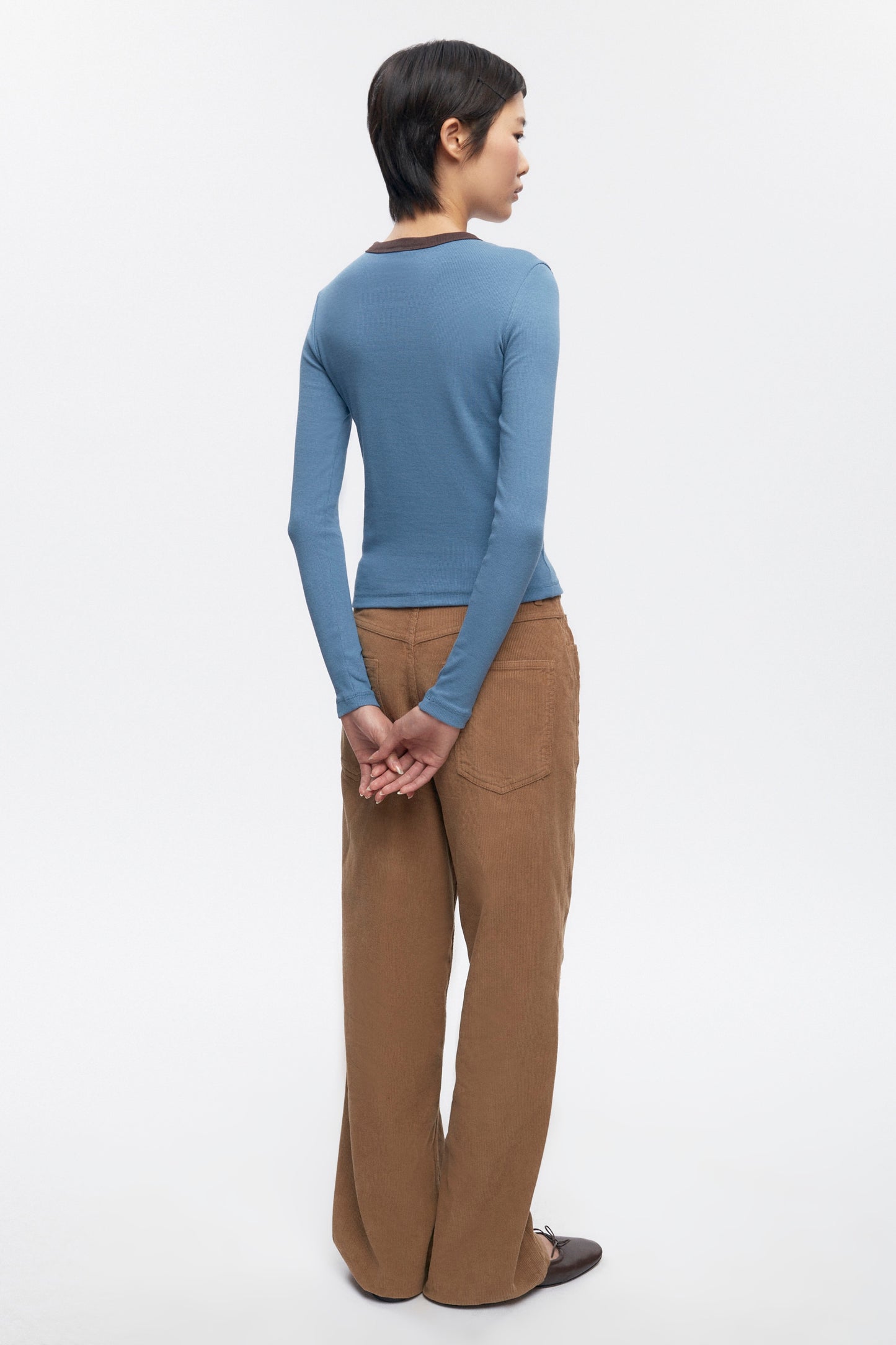 Women's Fitted Rib Longsleeve in Delta/Coffee Bean