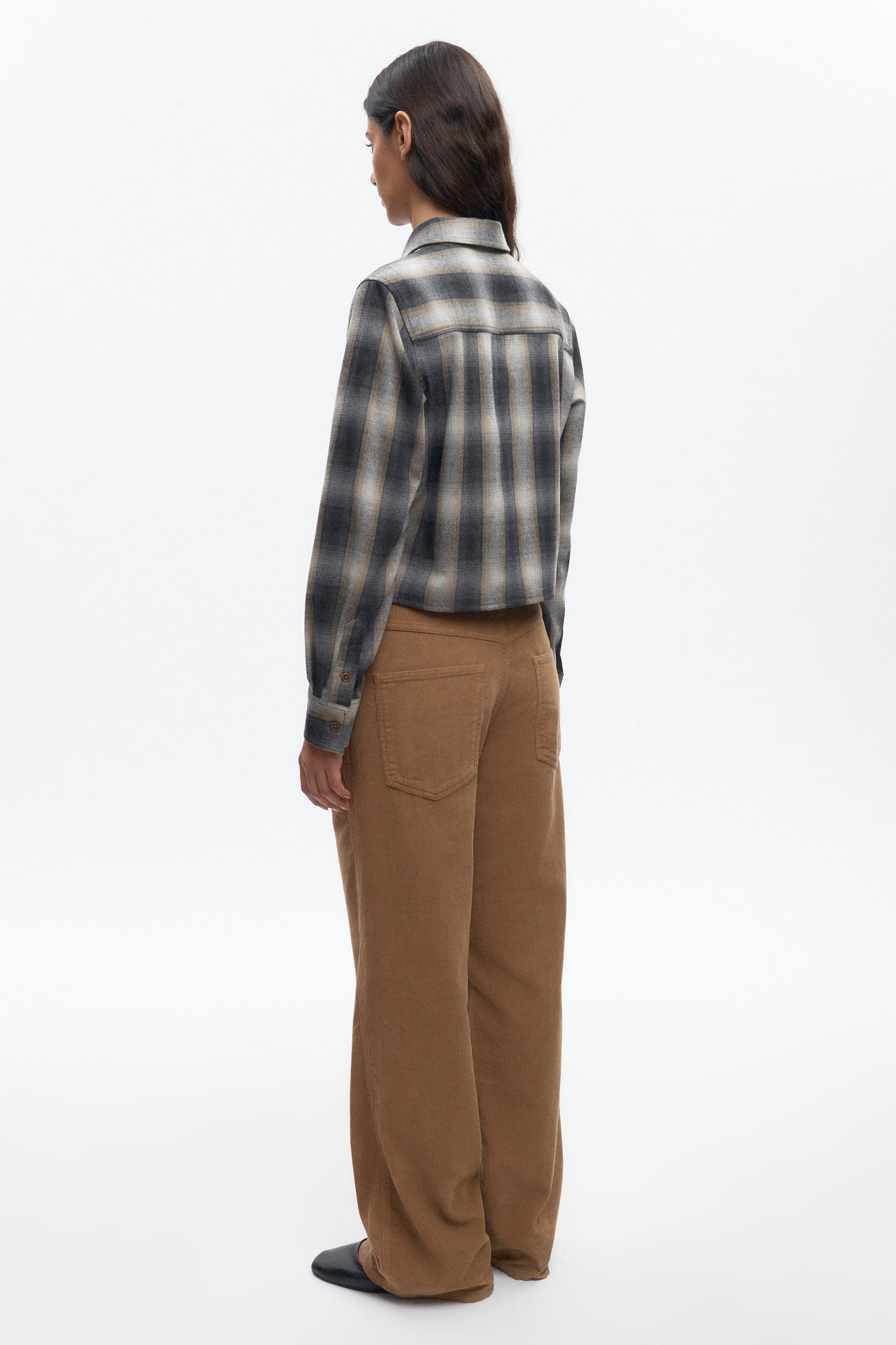Women's Wool Flannel Shirt in Sand Plaid