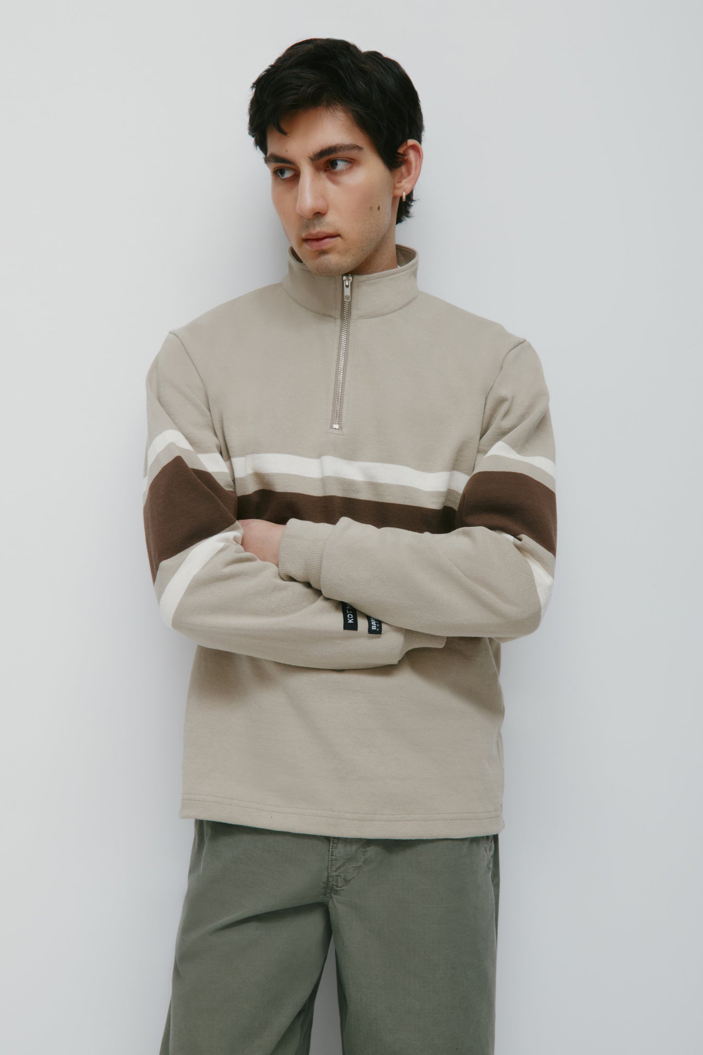 Barbarian Zip Rugby in Taupe/Moss/Ivory