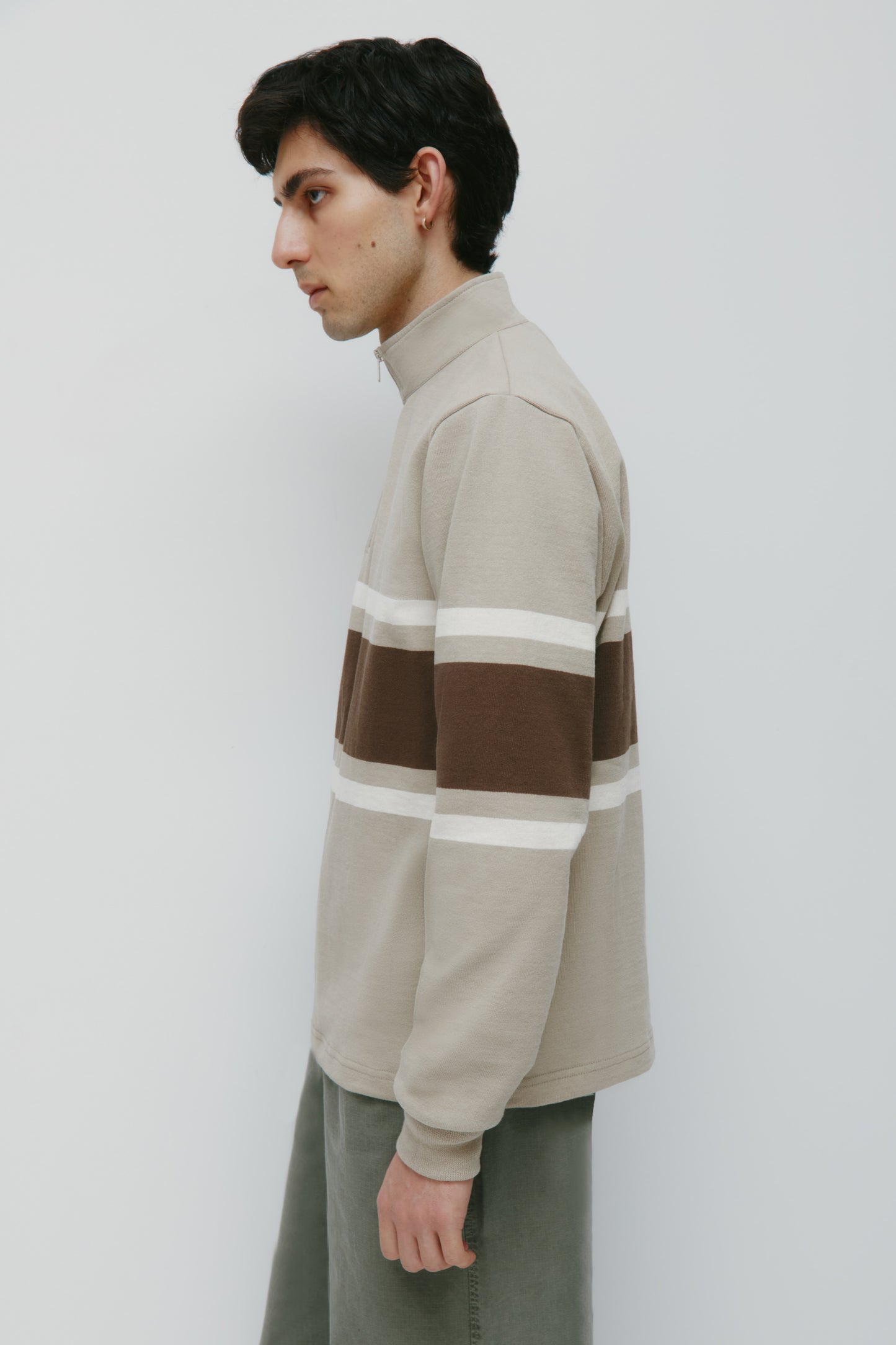 Barbarian Zip Rugby in Taupe/Moss/Ivory