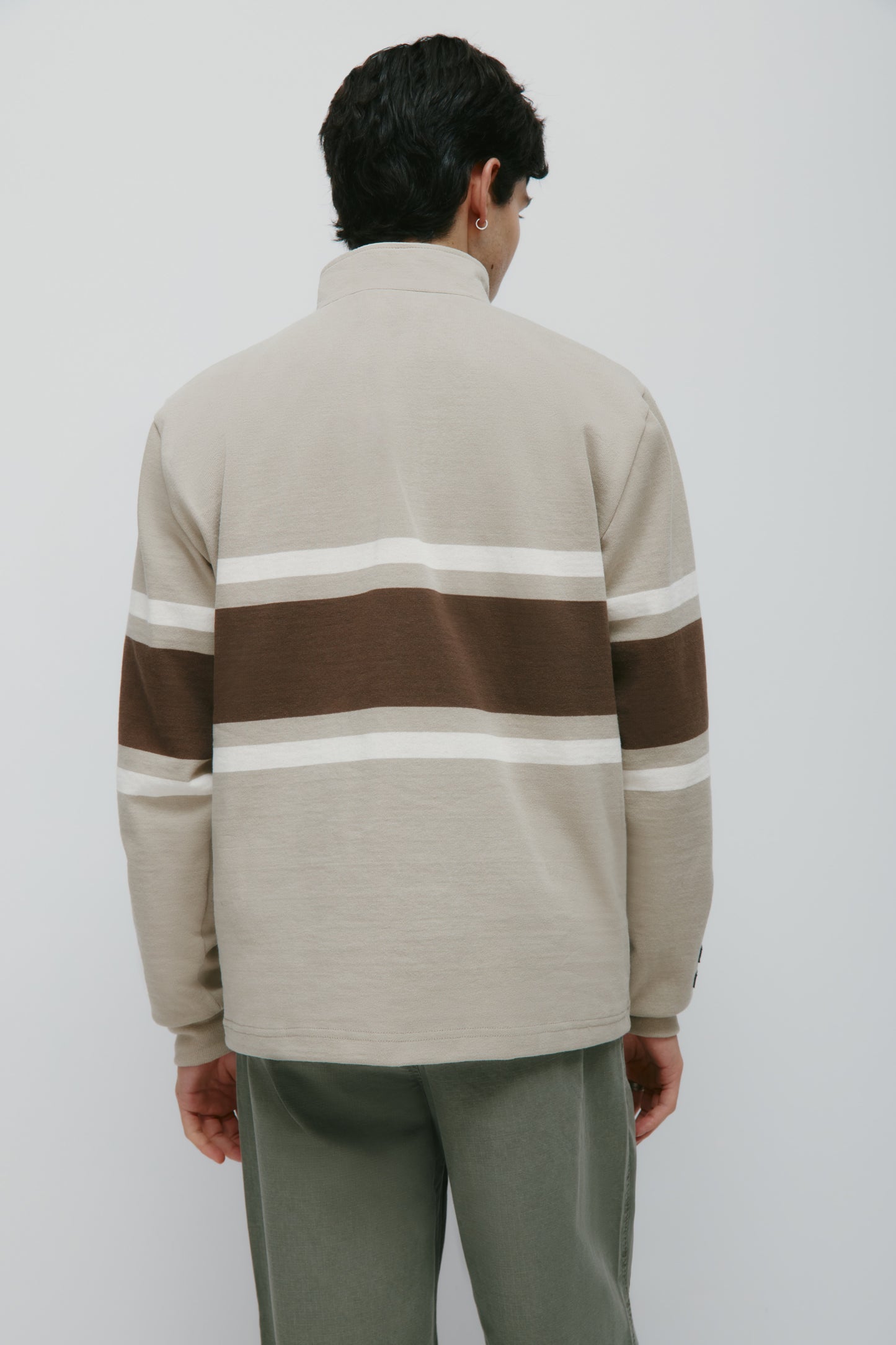 Barbarian Zip Rugby in Taupe/Moss/Ivory