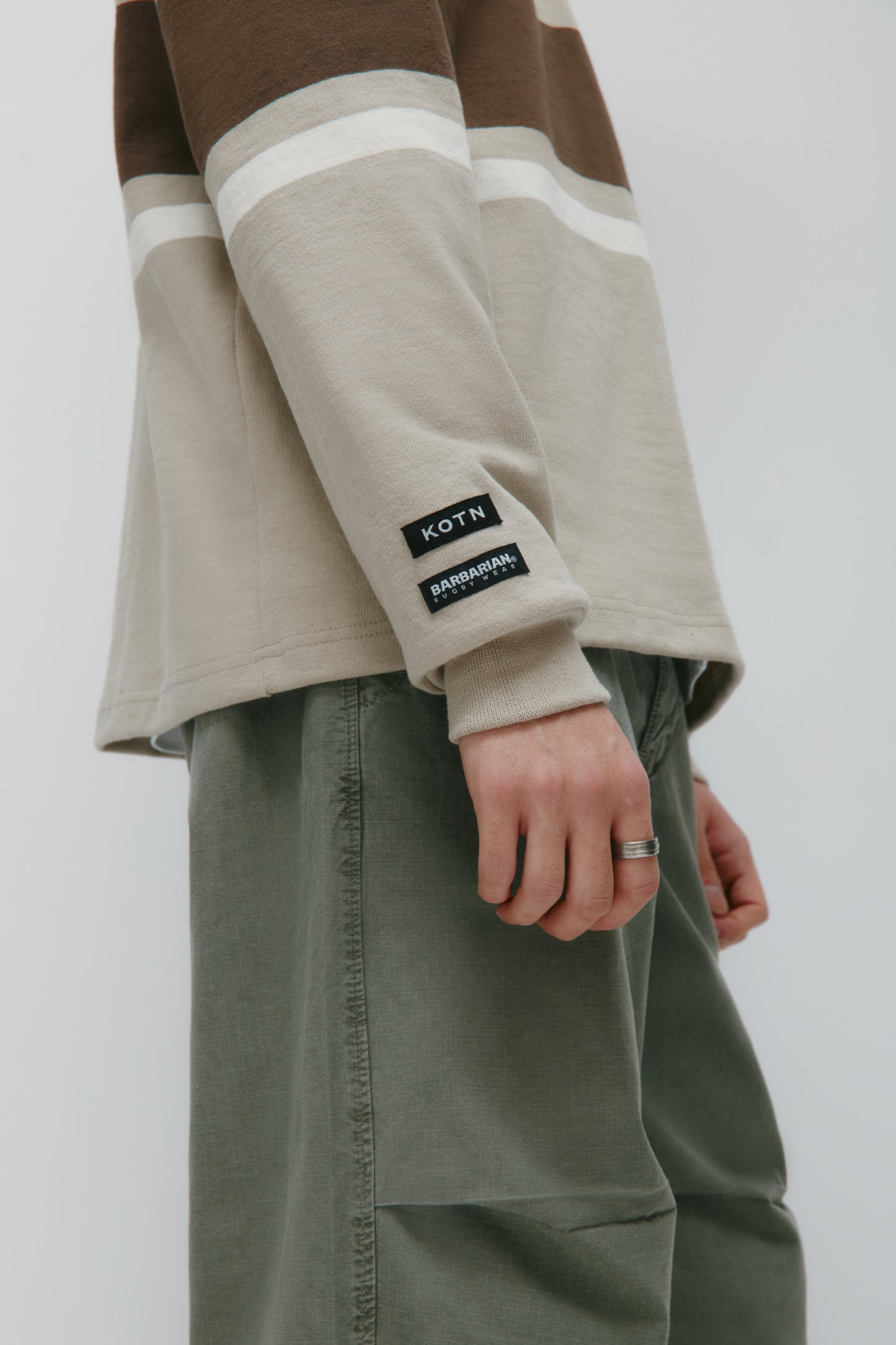 Barbarian Zip Rugby in Taupe/Moss/Ivory