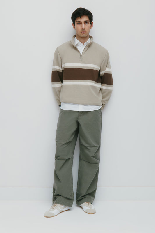 Barbarian Zip Rugby in Taupe/Moss/Ivory