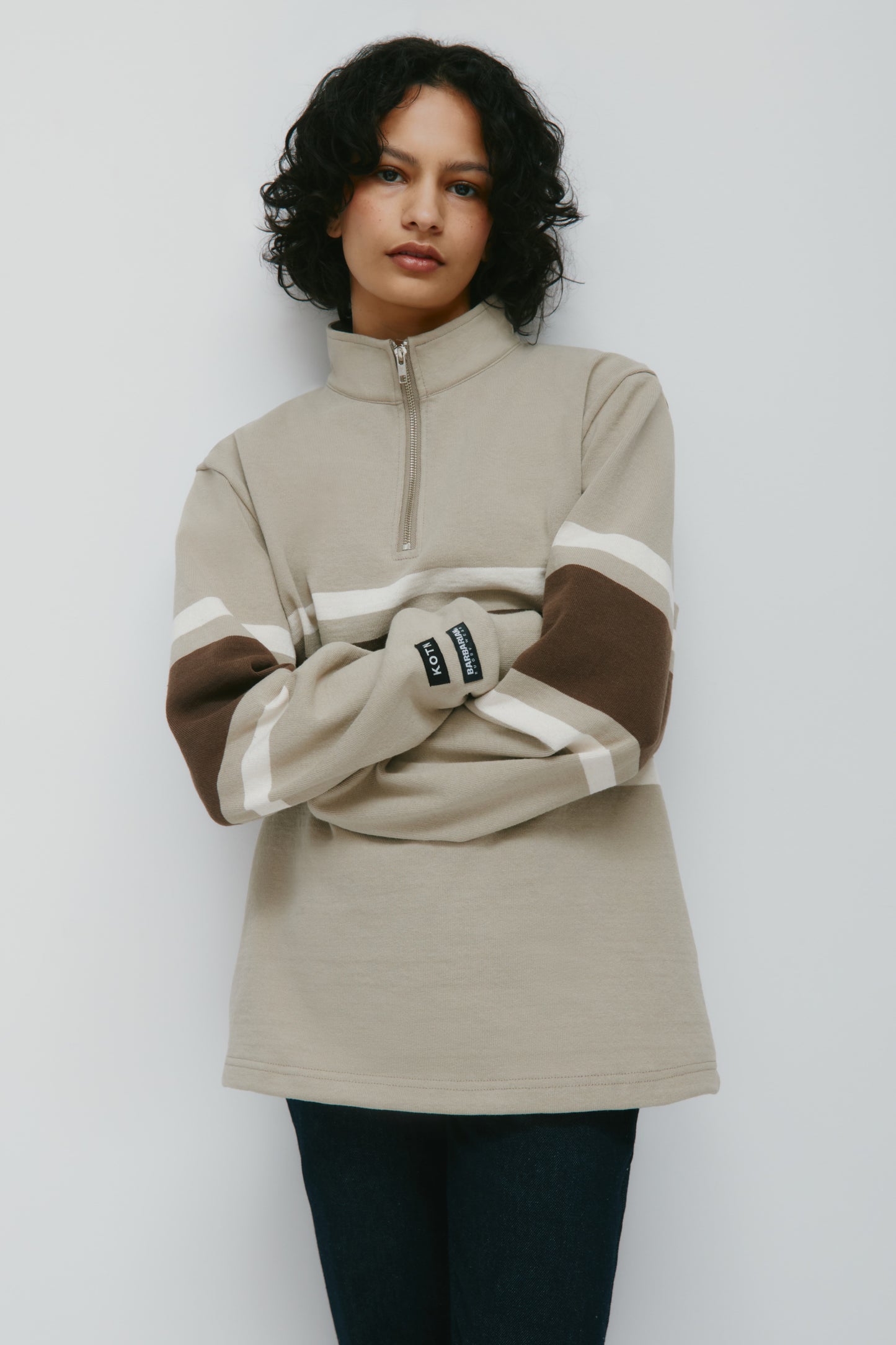 Barbarian Zip Rugby in Taupe/Moss/Ivory