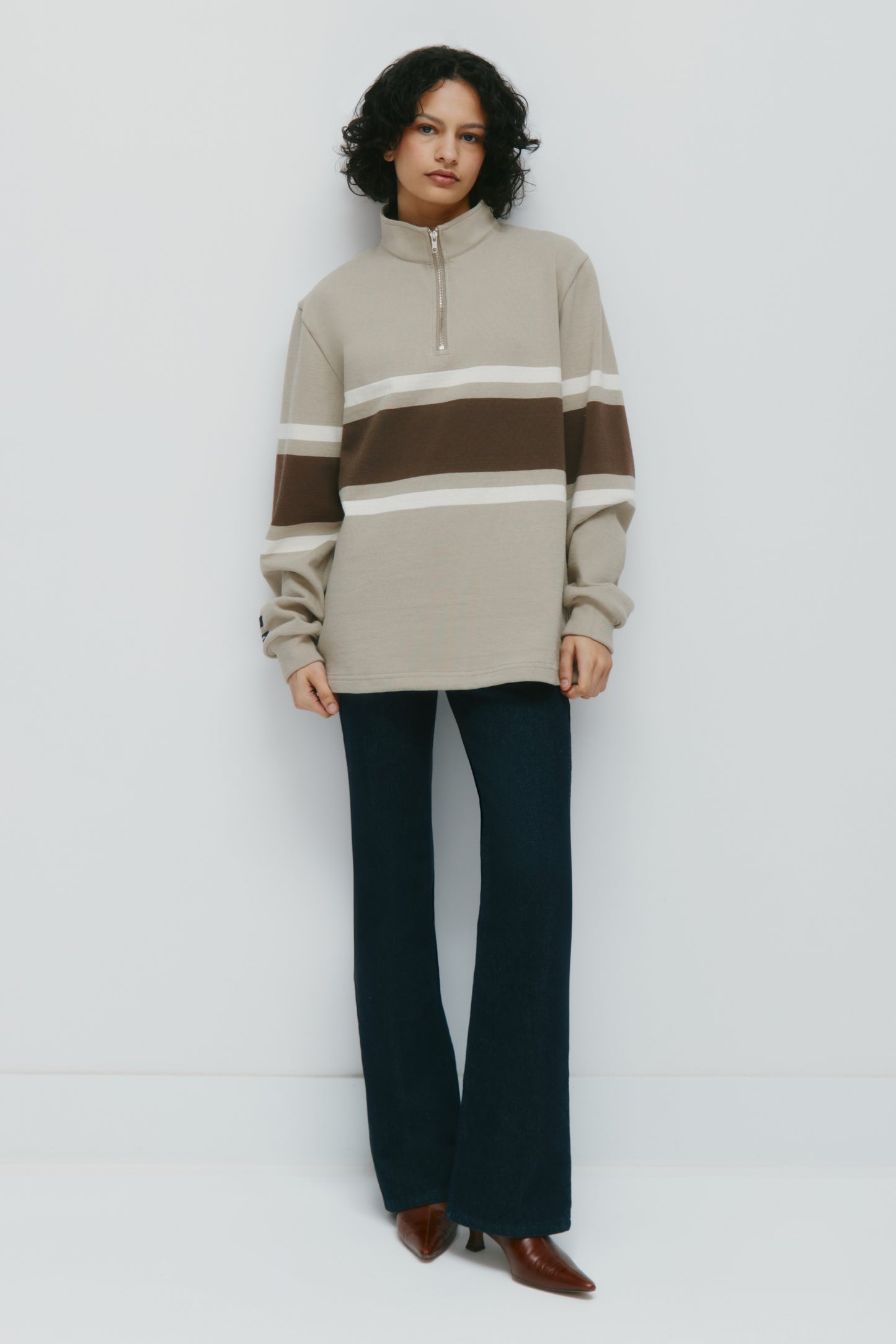 Barbarian Zip Rugby in Taupe/Moss/Ivory