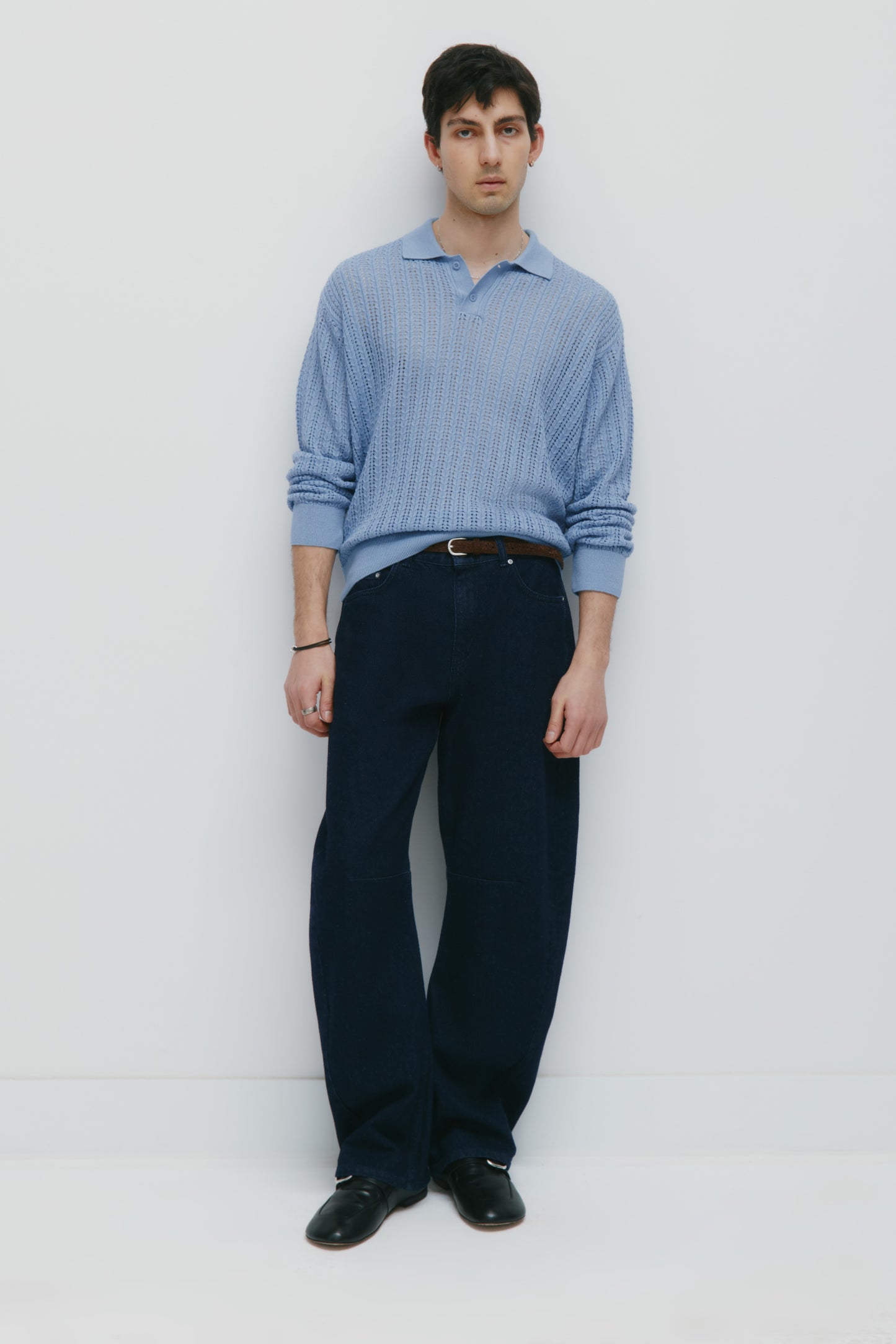 Men's Jadd Longsleeve Knit Polo in Deep Blue Aura