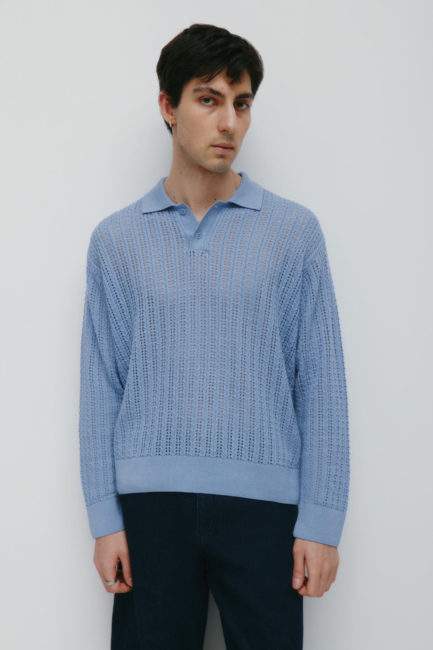 Men's Jadd Longsleeve Knit Polo in Deep Blue Aura
